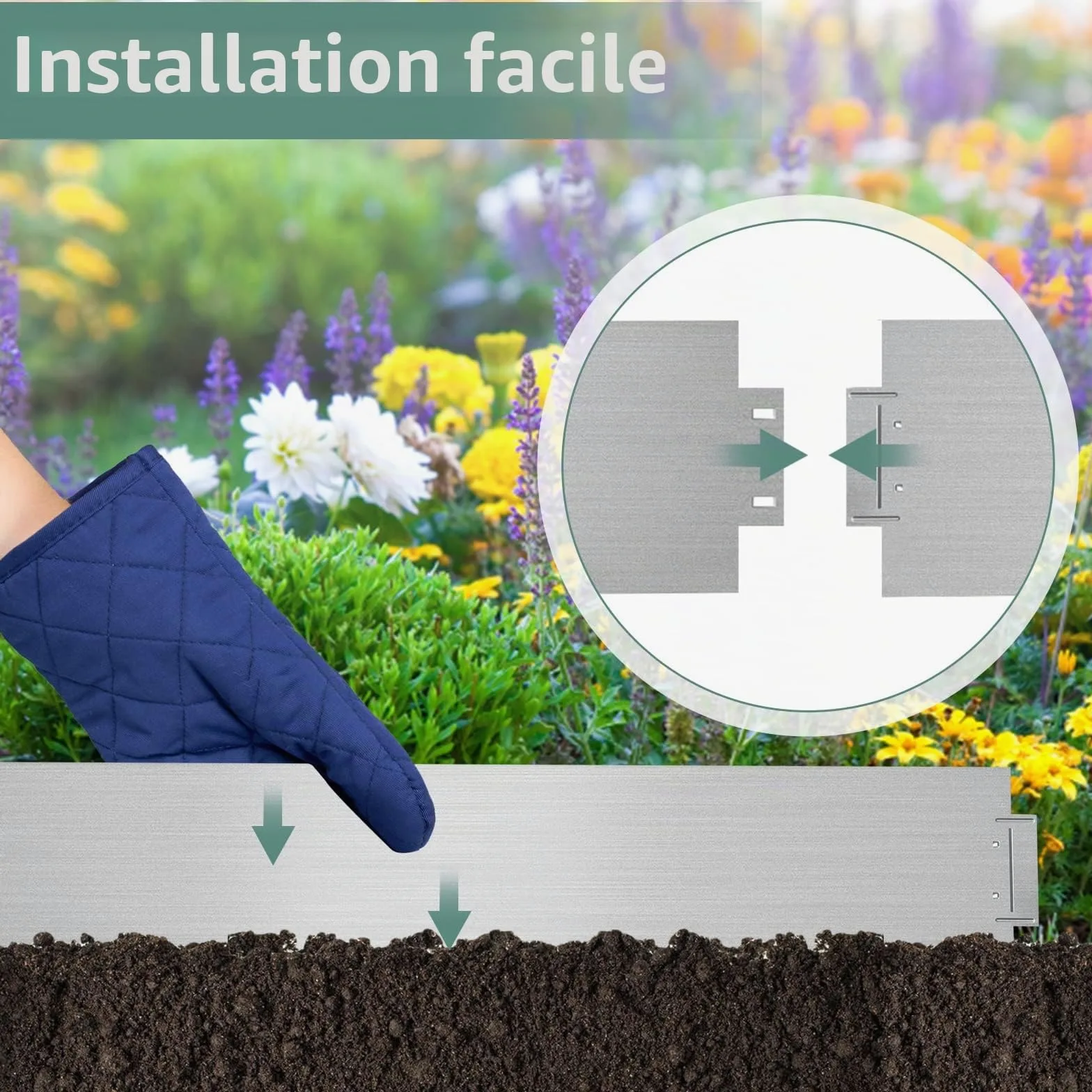 Bordure de gazon en métal galvanisé 5 m 10 m 15 m 20 m 25 m 30 m 35 m 40 m 45 m 50 m 100x15 cm, Bordure de parterre de fleurs, Bordure de pelouse en métal, Palisade, Diverses longueurs