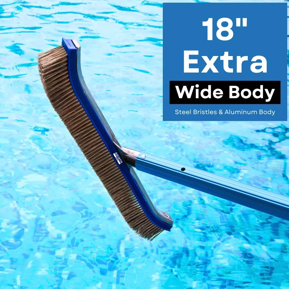 AquatiX Pro Brosse de Piscine 45,7 cm Aluminium Acier Inoxydable EZ Clips