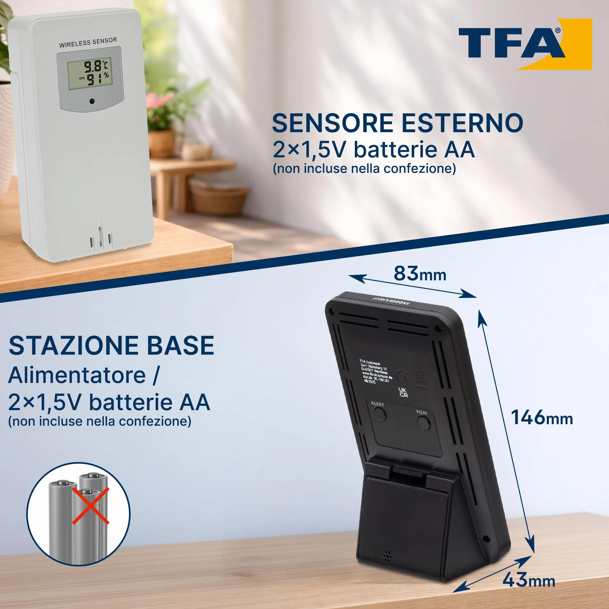 TFA Dostmann Station météo sans fil, 35.1165.01, prévisions météo avec symboles, pression atmosphérique avec graphique, phase de lune, horloge, valeurs max et min, en exclusivité sur Amazon, noir