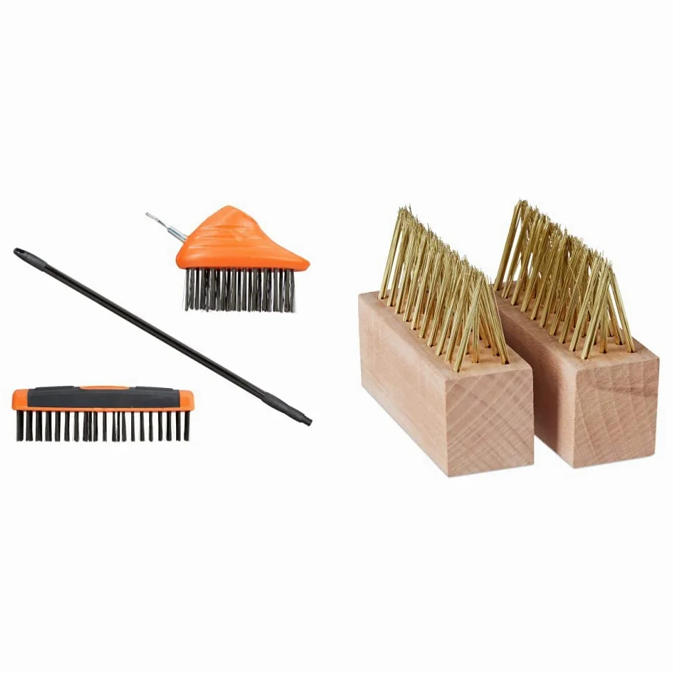 Relaxdays Brosse à Joints avec Manche télescopique, Poils en Acier Carbone, grattoir et Gomme, Mauvaises Herbes, 80-140 cm, Noir & Brosse à Joints, Lot de 2, Fils en Acier, Jardin
