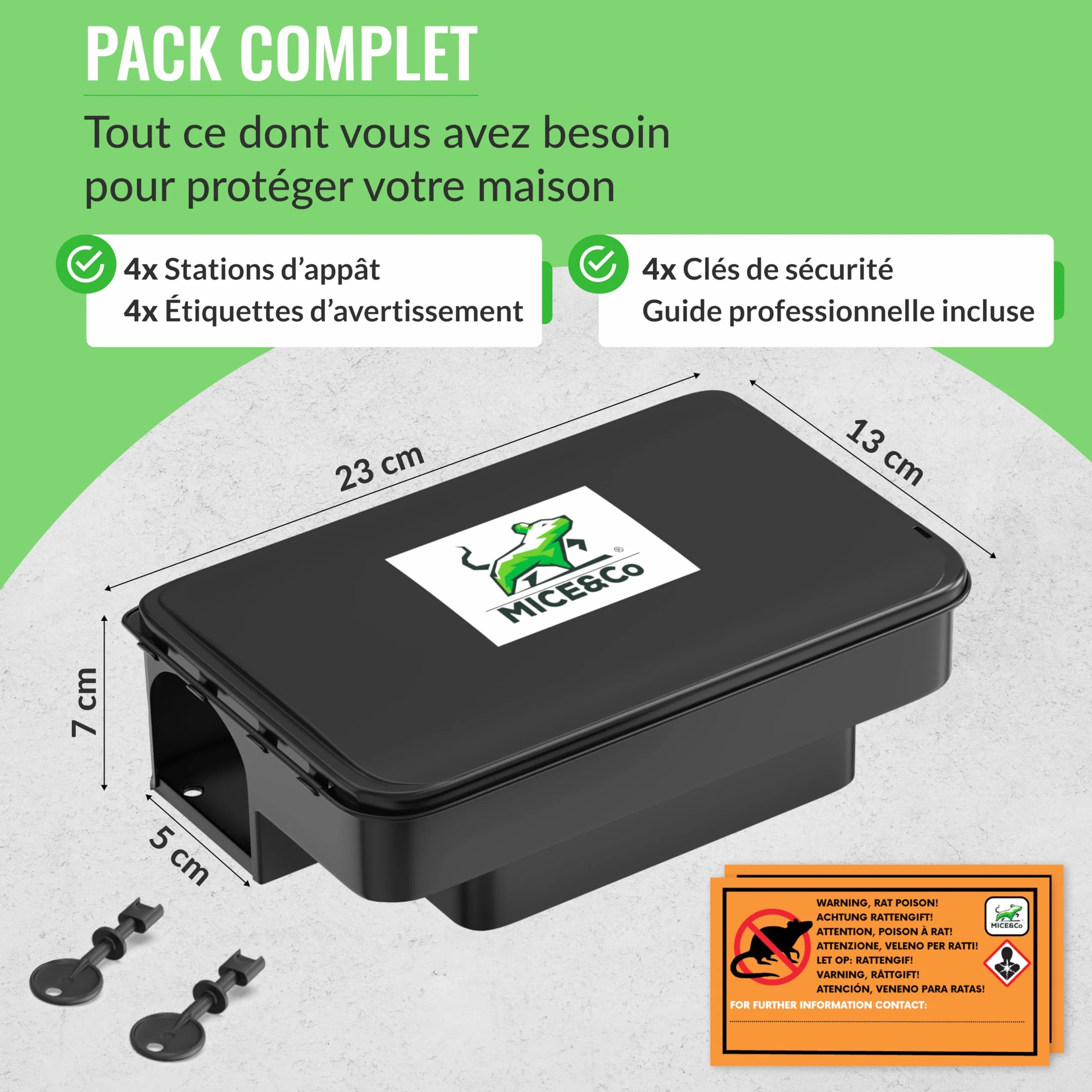 Pièges à Rats et Souris Professionnels Mice&Co – Boîte d'Appât Raticide Inviolable Sécurisée