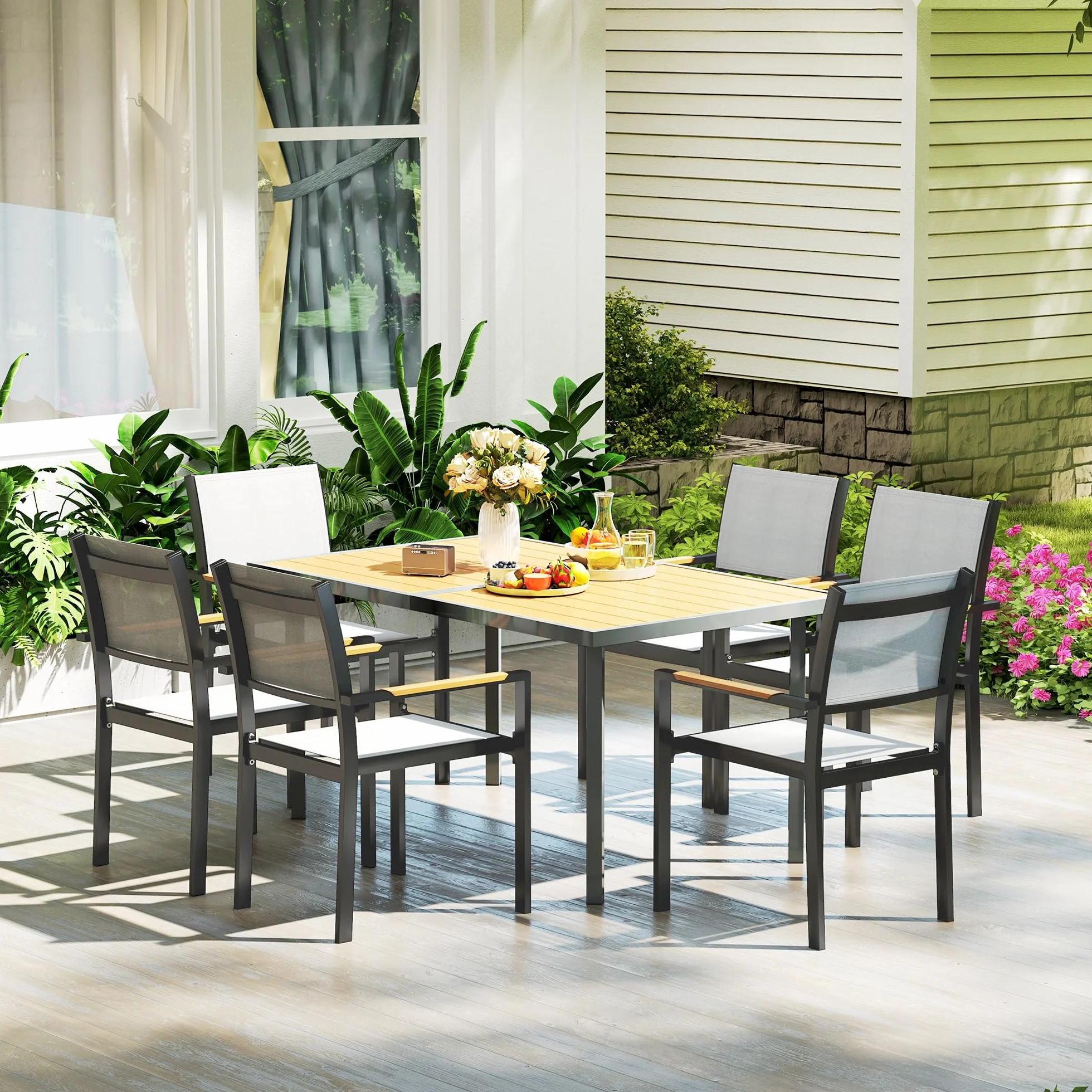 Outsunny Table à Manger de Jardin 6 Personnes, Acier Anti-Rouille, 150 x 90 x 72 cm