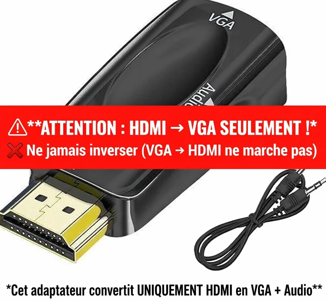 Adaptateur HDMI vers VGA Audio 3.5mm Convertisseur HDMI mâle VGA Femelle 1080p