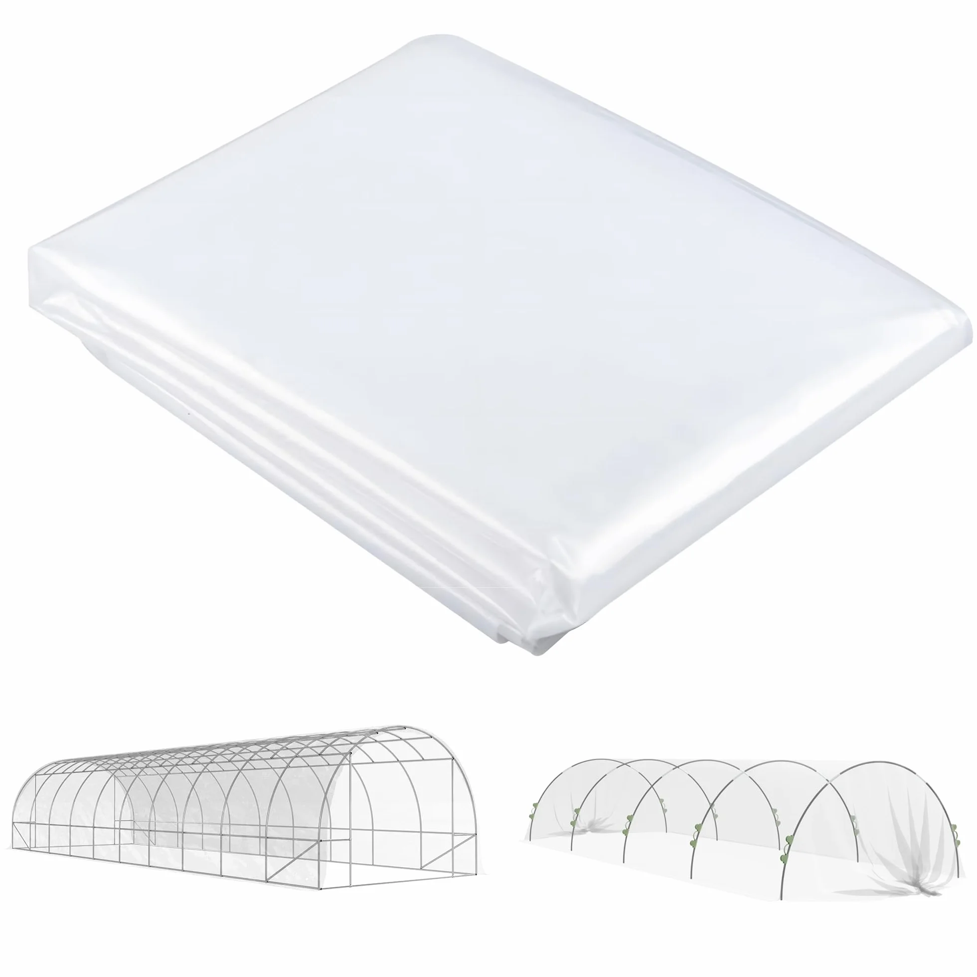 Outsunny Bâche pour Serre Plastique Transparente 6 x 10 m Imperméable Résistante aux UV Polypropylène 150g/m²
