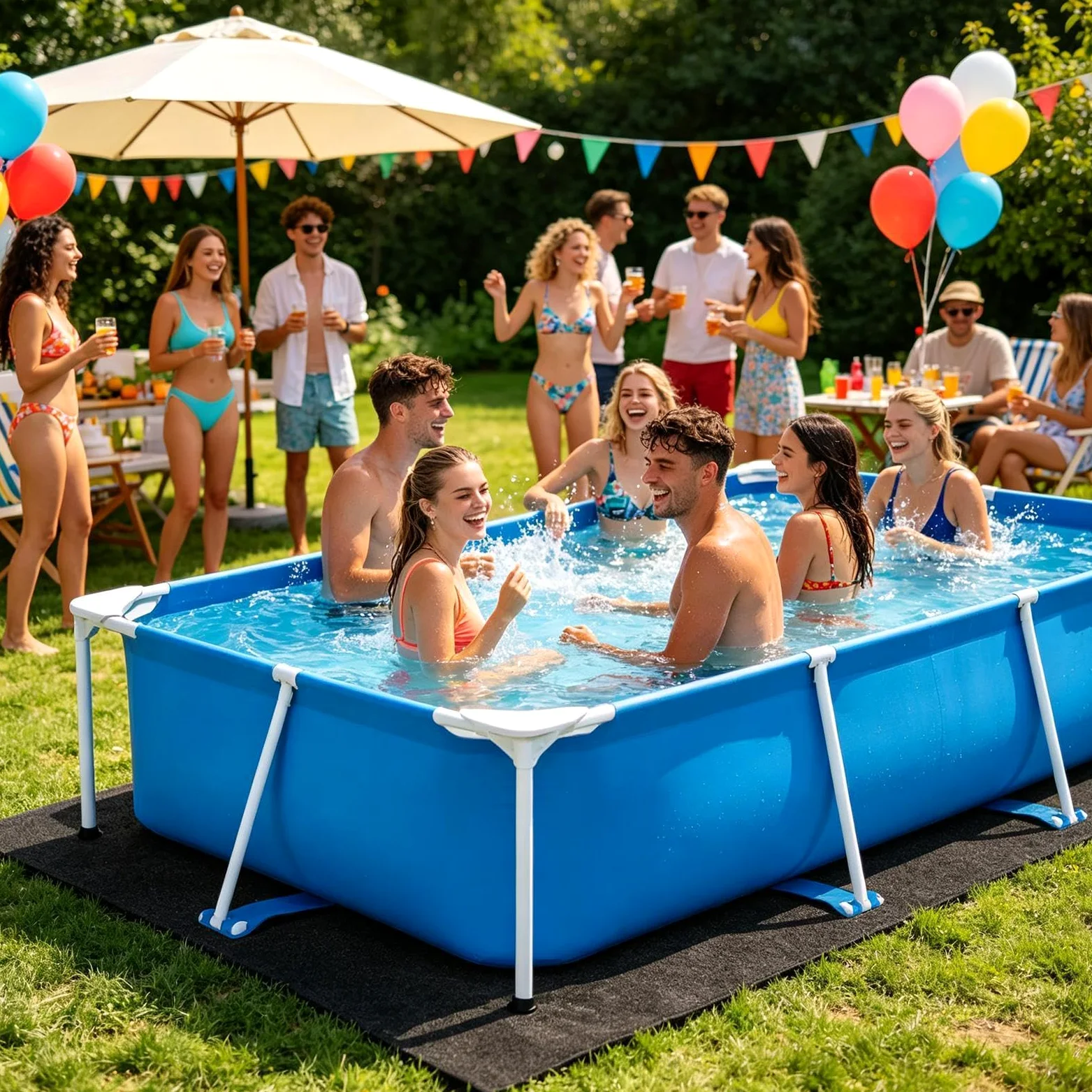 400x400cm Tapis De Sol pour Piscine Hors Sol Rectangulaire, Bâche De Sols Piscines Rectangulaire Épaisse Antidérapant Pliable - Tapis De Protection Piscine pour Spa Extérieur Intérieur