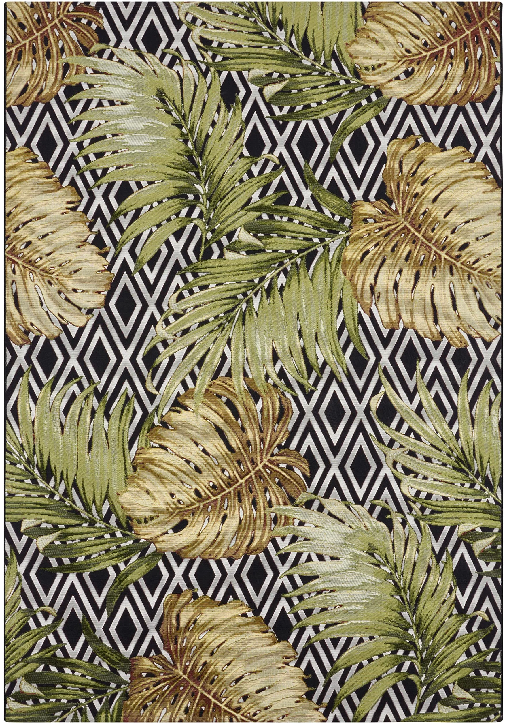 HANSE Home Diamonds Tapis d'intérieur et d'extérieur - Tissage Plat - Motif géométrique - Design de Palmiers Floraux - Certifié Oeko-Tex - Résistant aux intempéries et aux UV - pour Balcon, terrasse,