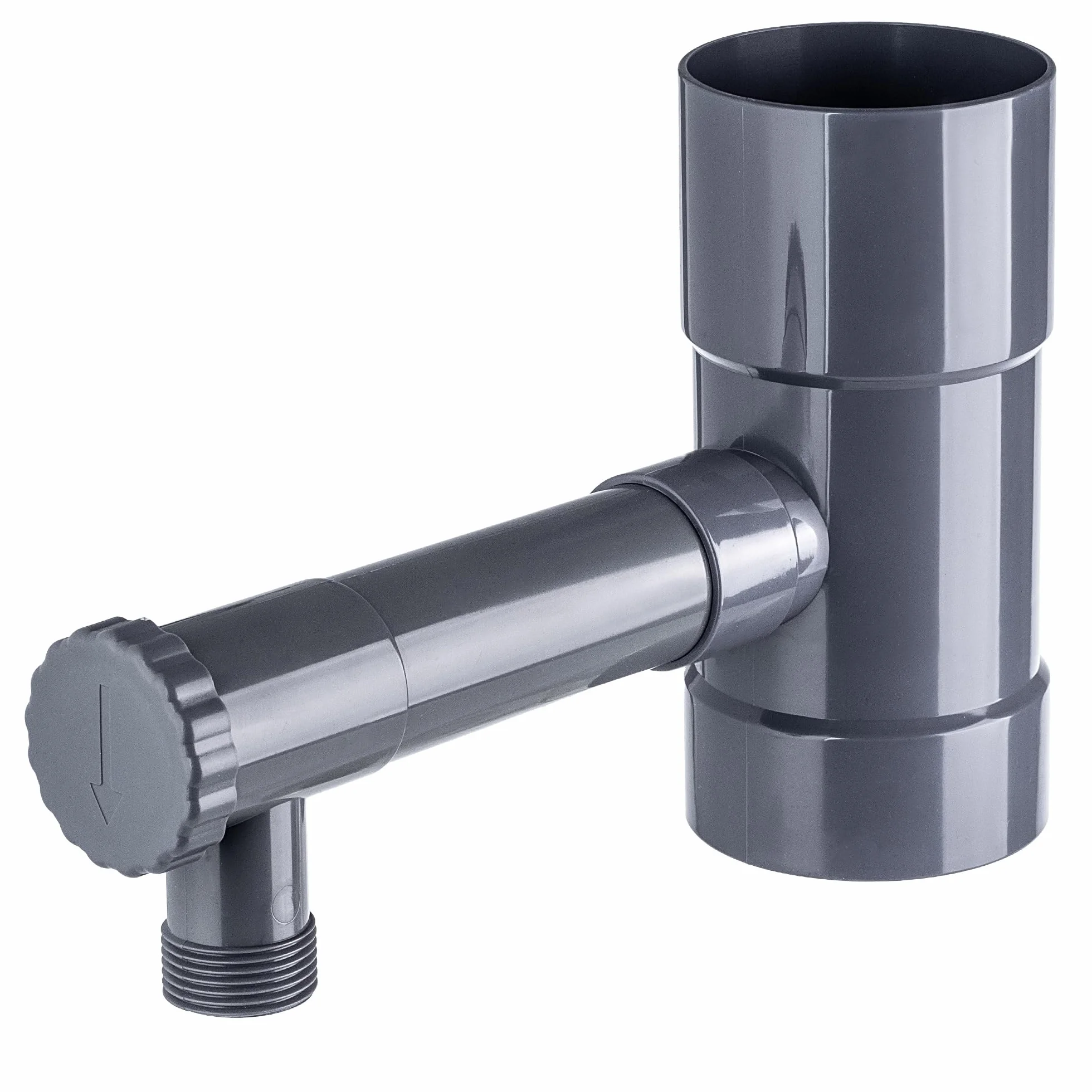 KADAX Collecteur d'eau de pluie 80 mm pour tuyau de descente, avec valve intégrée, gris