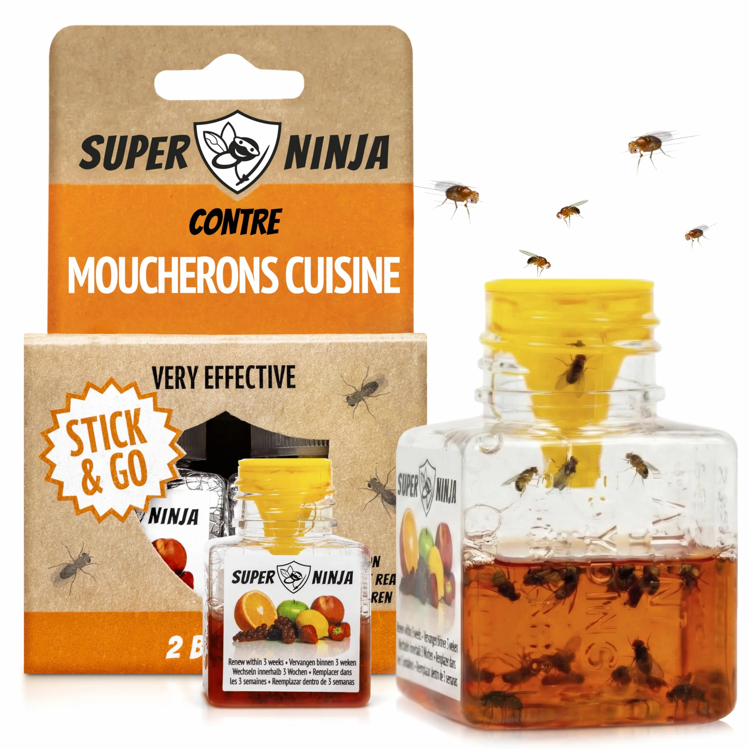 Pièges Anti Moucherons d'Intérieur Super Ninja Lot de 2 3 Semaines d'Action
