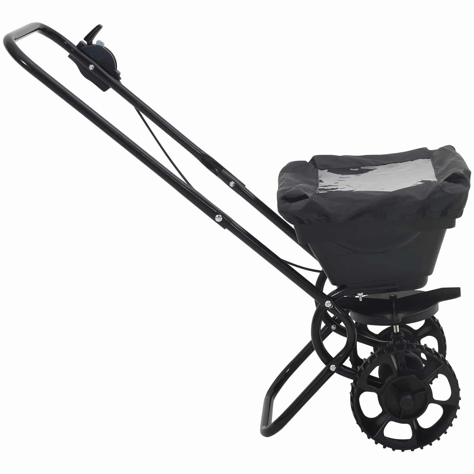 Épandeur Noir 82 x 46 x 75 cm PVC et Acier pour Jardinage extérieur, Distribution régulière de semences, Engrais, fertilisants, pelouse, terreau, Pratique et Robuste