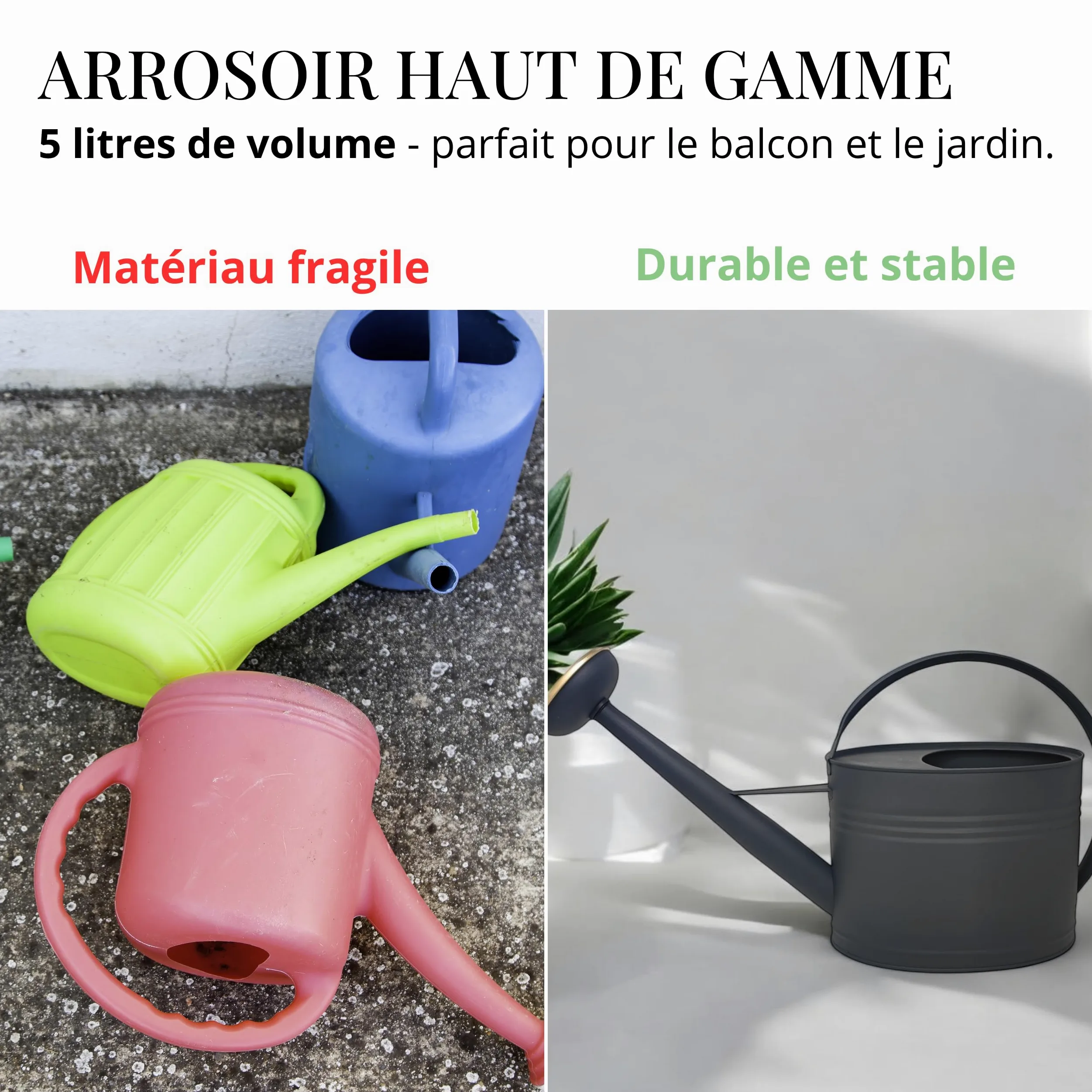Livlig Arrosoir 5 Litres, Arrosoir pour Fleurs pour Jardin & Balcon, Arrosoir en Métal de Haute Qualité 5L en Métal Zingué et Douchette Détachable, Arrosoir Rétro avec Douchette en Laiton, Anthracite
