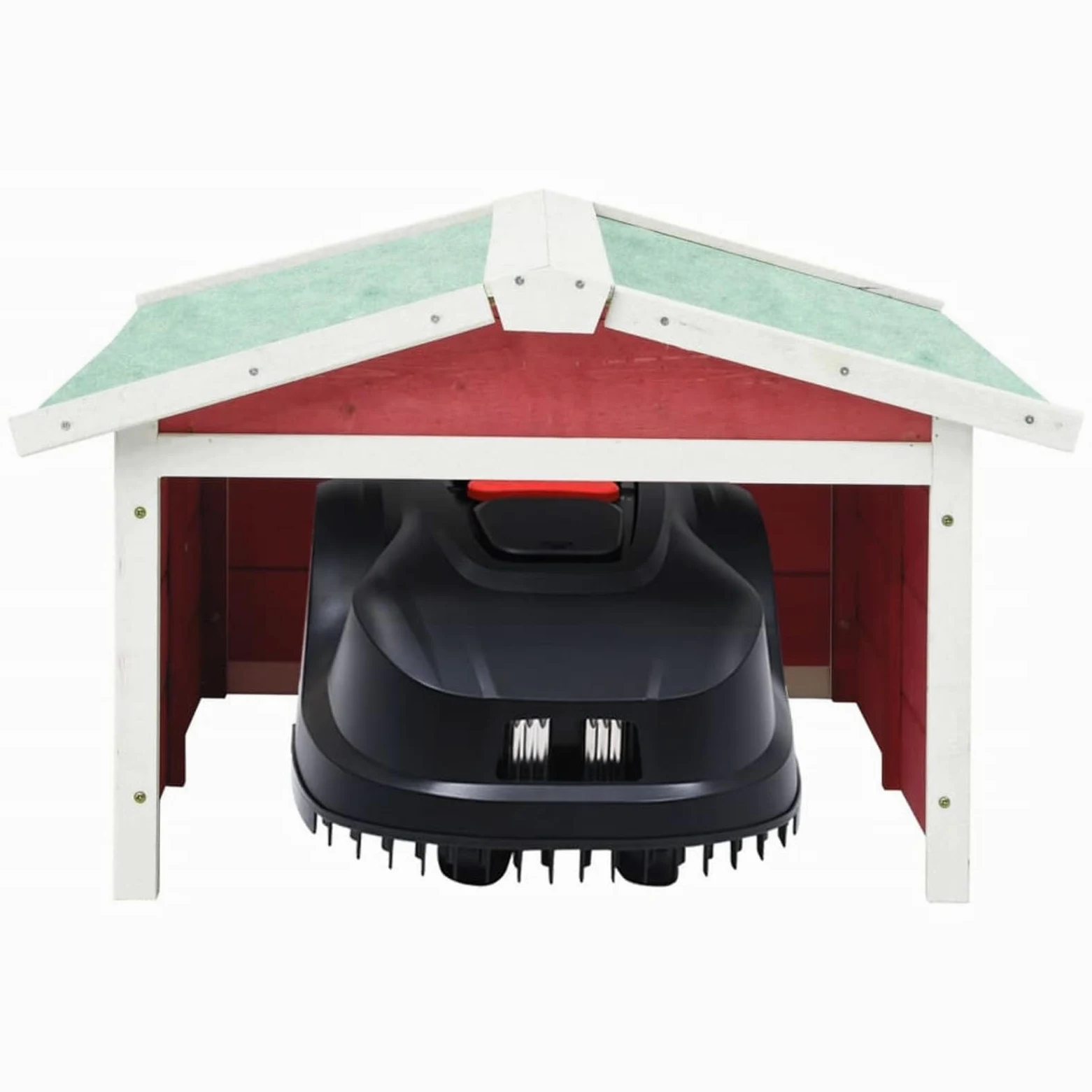 Garage pour robot tondeuse 72 x 87 x 50 cm Bois d'épicéa rouge et blanc
