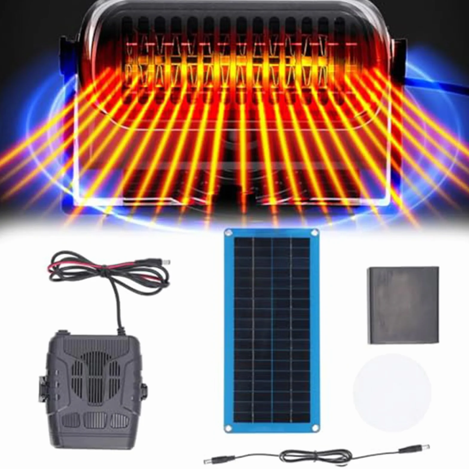 Kit de chauffage de serre solaire 30W avec chargeur de véhicule, chauffage de voiture portable, désembueur