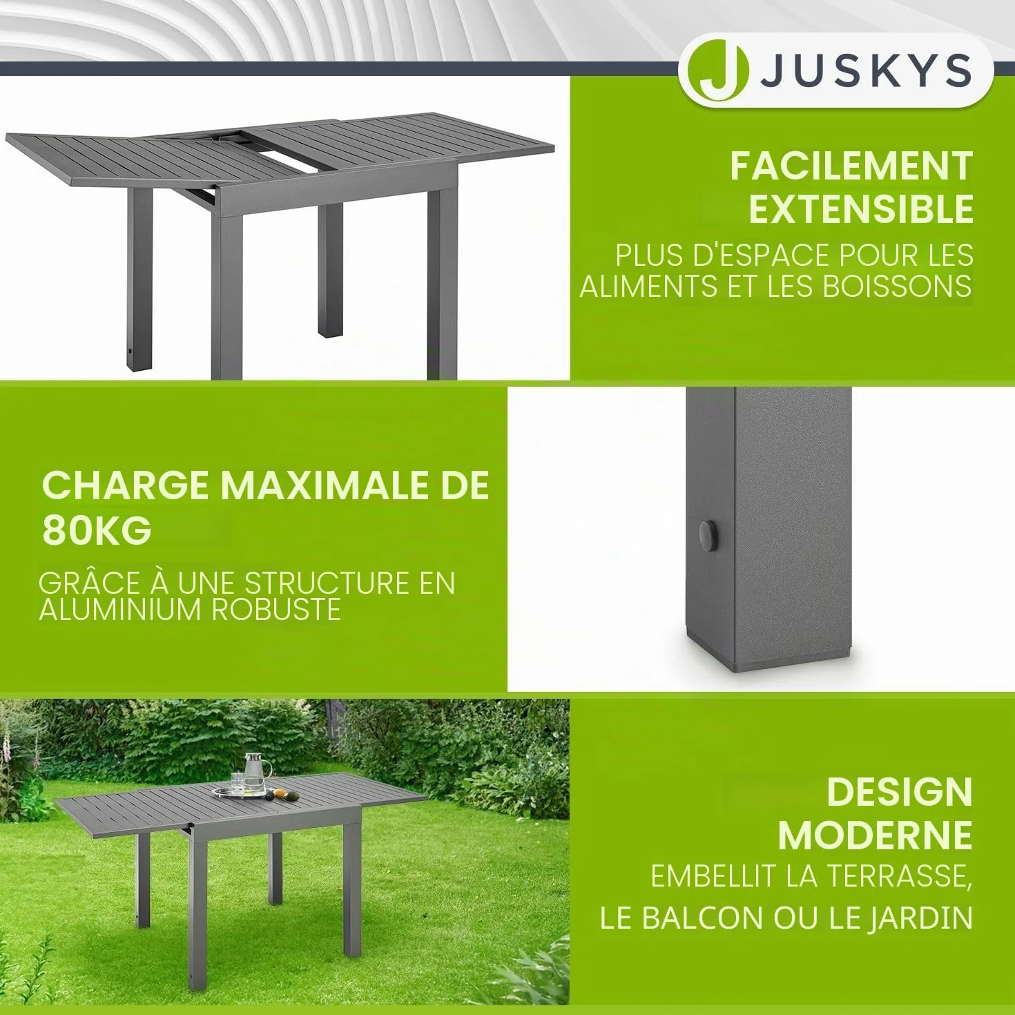 Juskys Table de Jardin Laki de Extensible 70x70 cm Aluminium Anthracite
