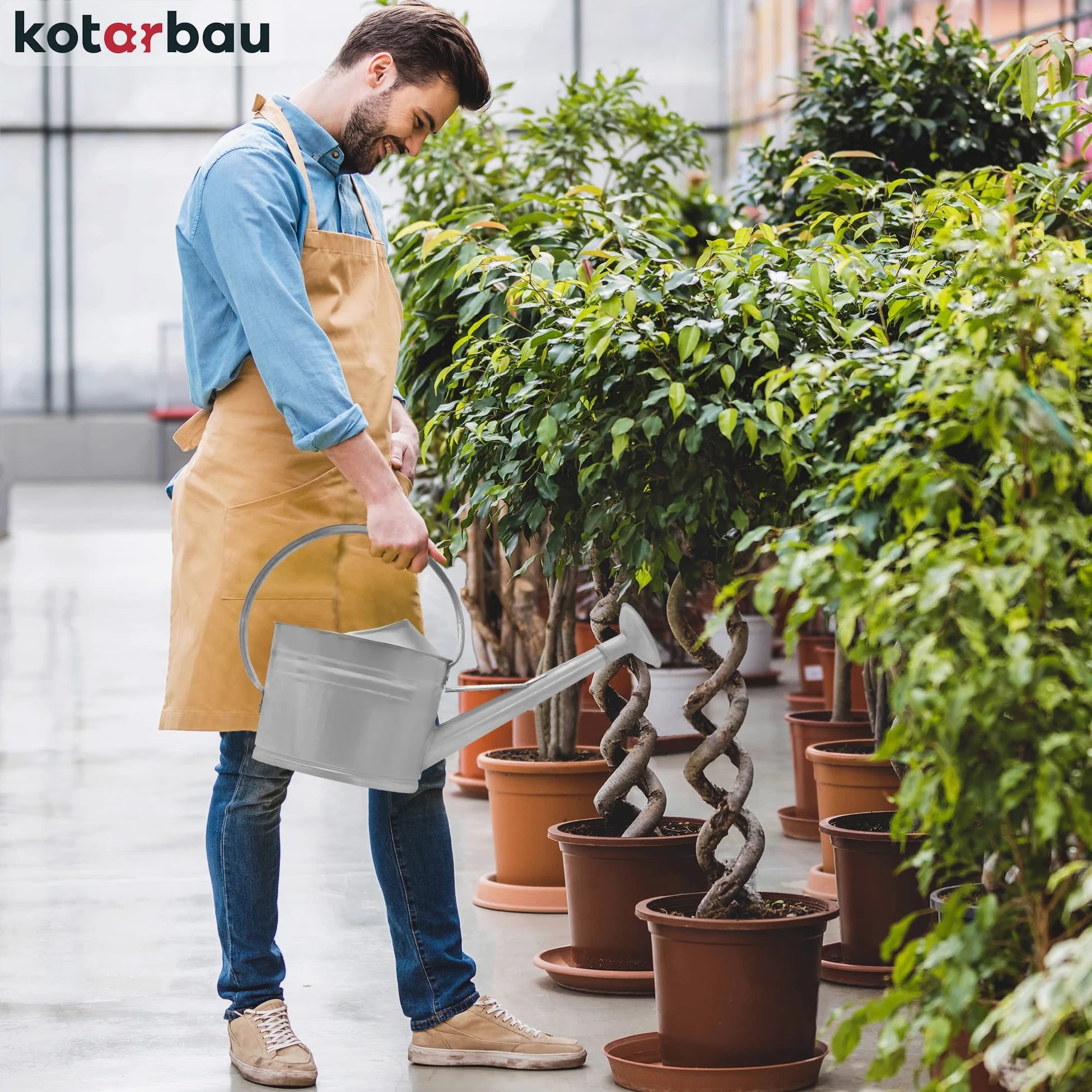 KOTARBAU® Arrosoir Plante Interieur - 10 L - Arrosoir Jardin - avec Pomme Amovible - Argenté - pour Terrasse - Balcon