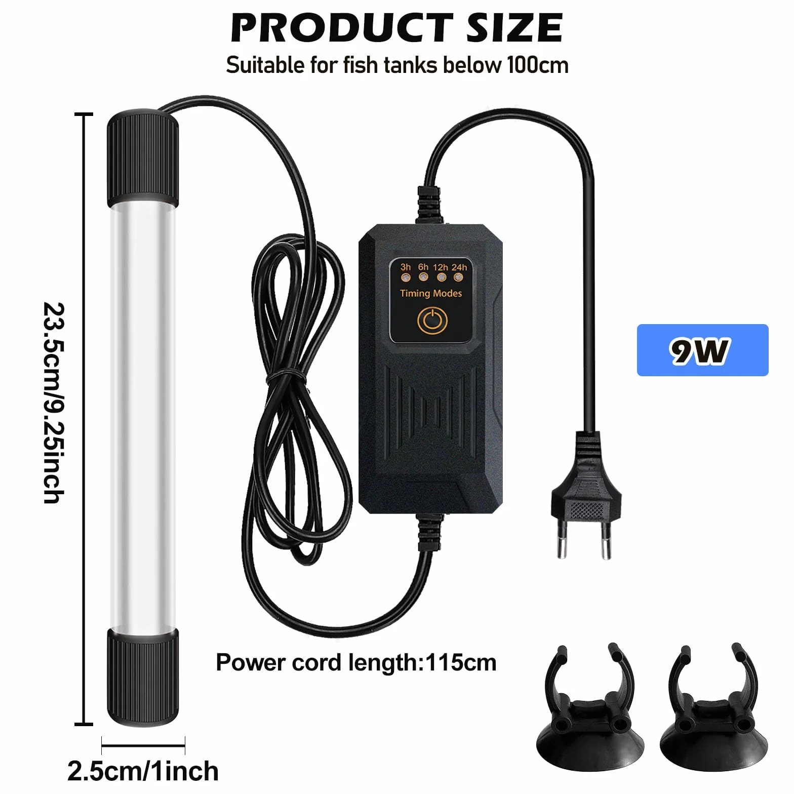 BORDEAG Stérilisateur UV Aquarium 9W Lampe UV pour Aquarium Fish Tank