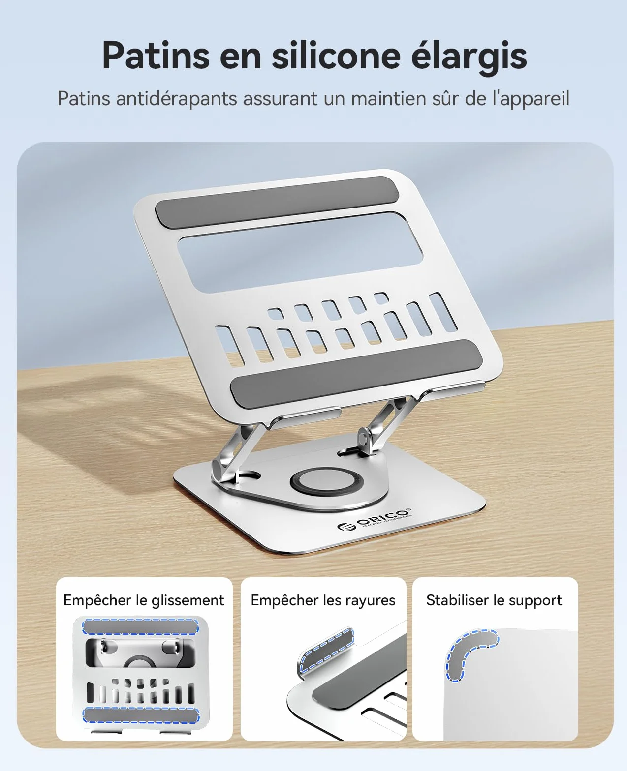 ORICO Support PC Portable Ergonomique Rotatif 360 Réglable Pliable Ventilé pour MacBook Air/Pro Dell XPS HP 10-17,3 Pouces ST12 Argent