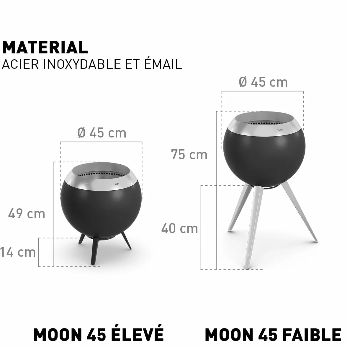 höfats Brasero Moon 45 sans Fumée Pied Bas Acier Inoxydable