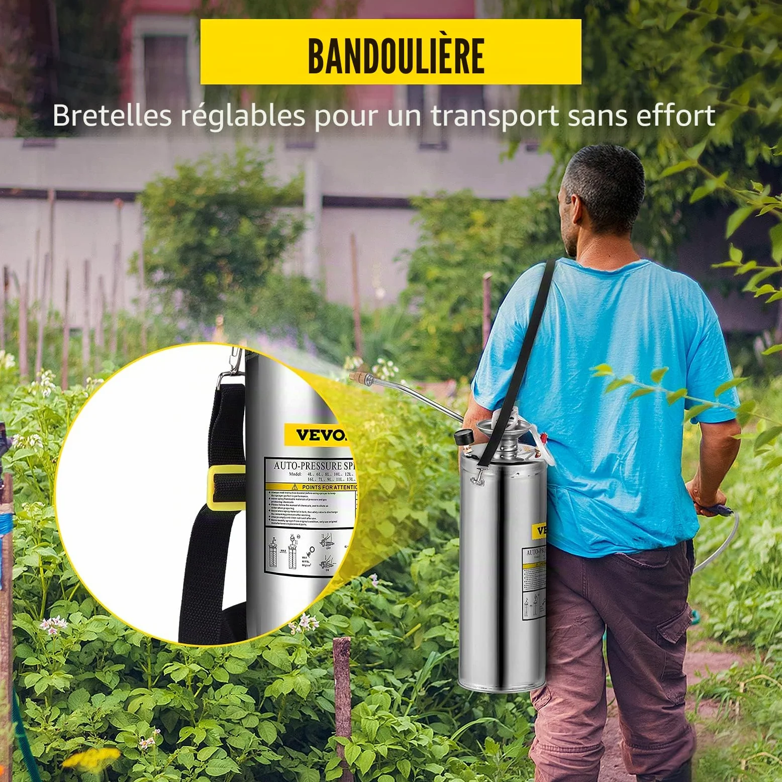 VEVOR Pulvérisateur à Pression 6 l en Acier Inoxydable avec Valve et manomètre Convient pour la Maison, Le Jardin, Les véhicules touristiques, Les véhicules spéciaux, Les navires, Le Nettoyage des