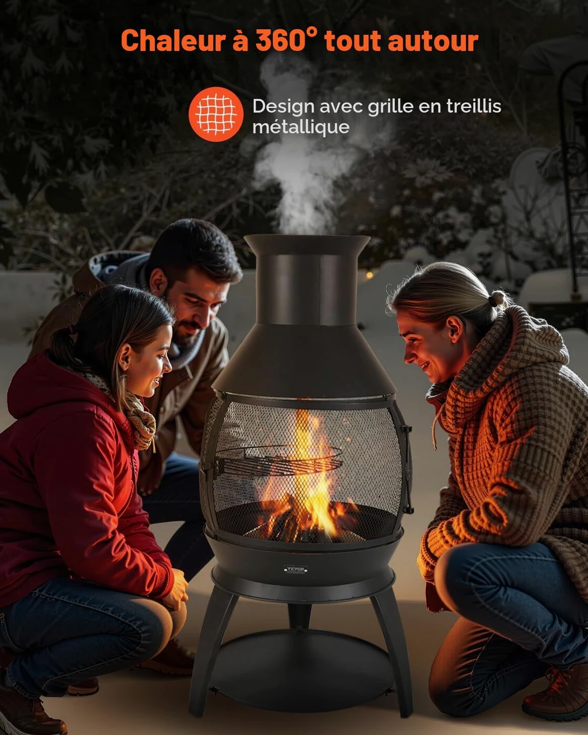 VEVOR Cheminée Extérieur, 559 mm, Poêle à Bois Sphérique en Fer Robuste pour Barbecue et Réchauffer, avec Grille, Couvercle de Cheminée Antirouille, pour Patio, Jardin, Arrière-Cour, en Plein Air