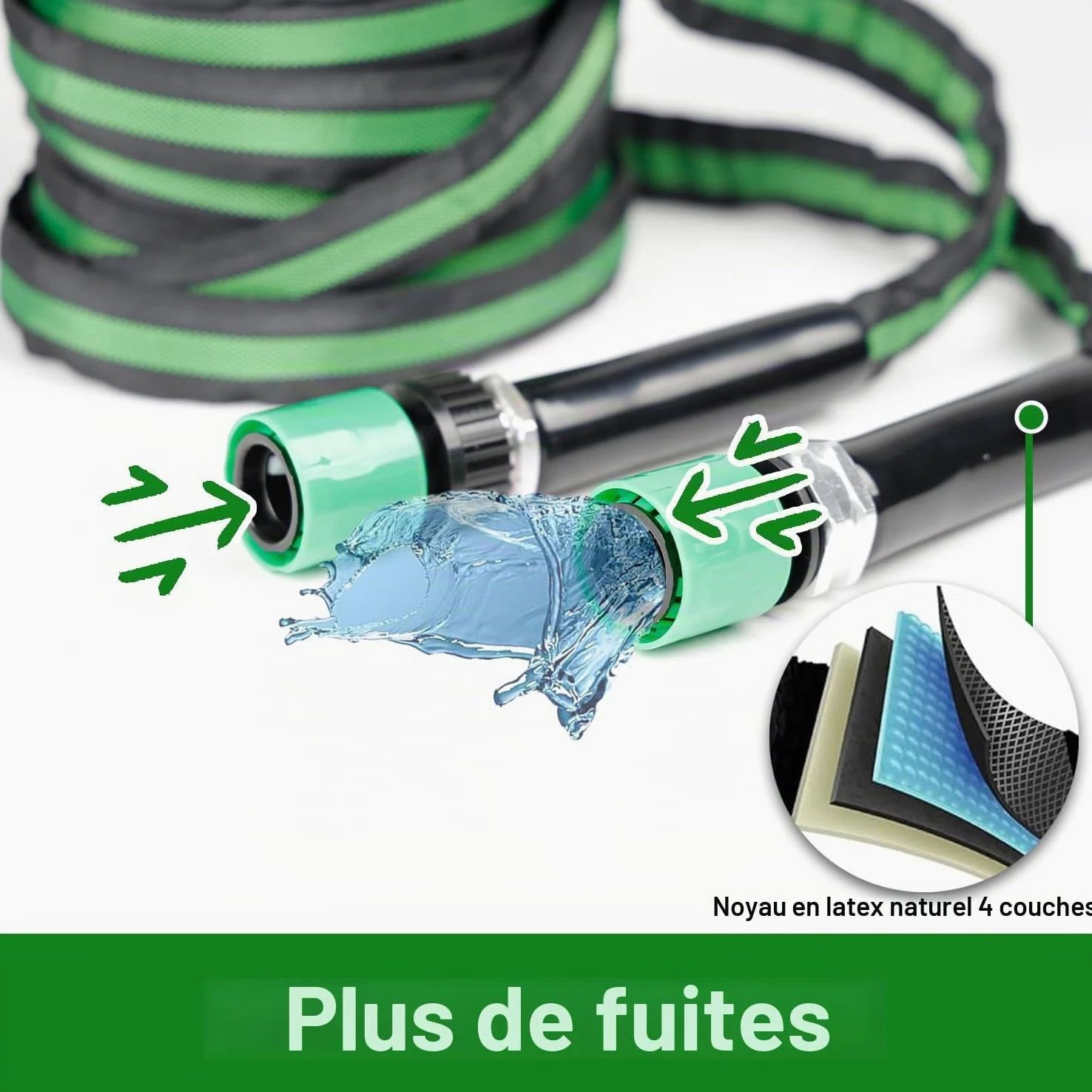 HERZO Tuyau d'arrosage flexible en textile de 15 m avec tuyau intérieur en PVC, léger, peu encombrant, résistant aux intempéries, avec raccords en aluminium robustes