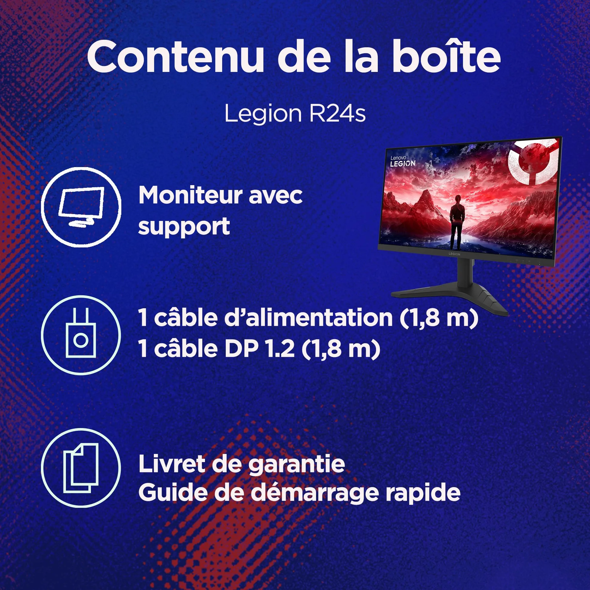 Lenovo Legion R24s Écran 23.8'' FHD IPS 144 Hz 1 ms HDMI DP Noir