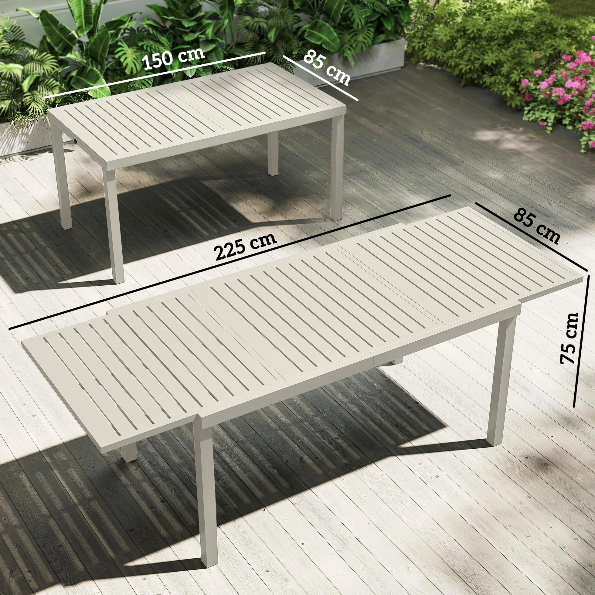 Outsunny Table de Jardin Extensible 150-225 cm Aluminium Anti-Rouille Blanc