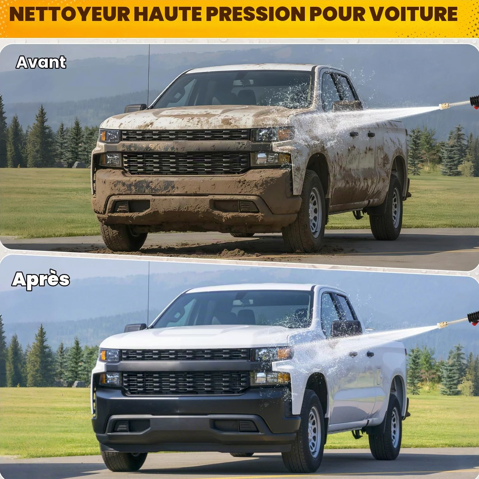 Nettoyeur Haute Pression, 80 Bar, Pression de Travail débit 300 l/h, Mobile, Pistolet Haute Pression avec buse réglable, pour Voitures, clôtures, terrasses, avec Tuyau de 10 m
