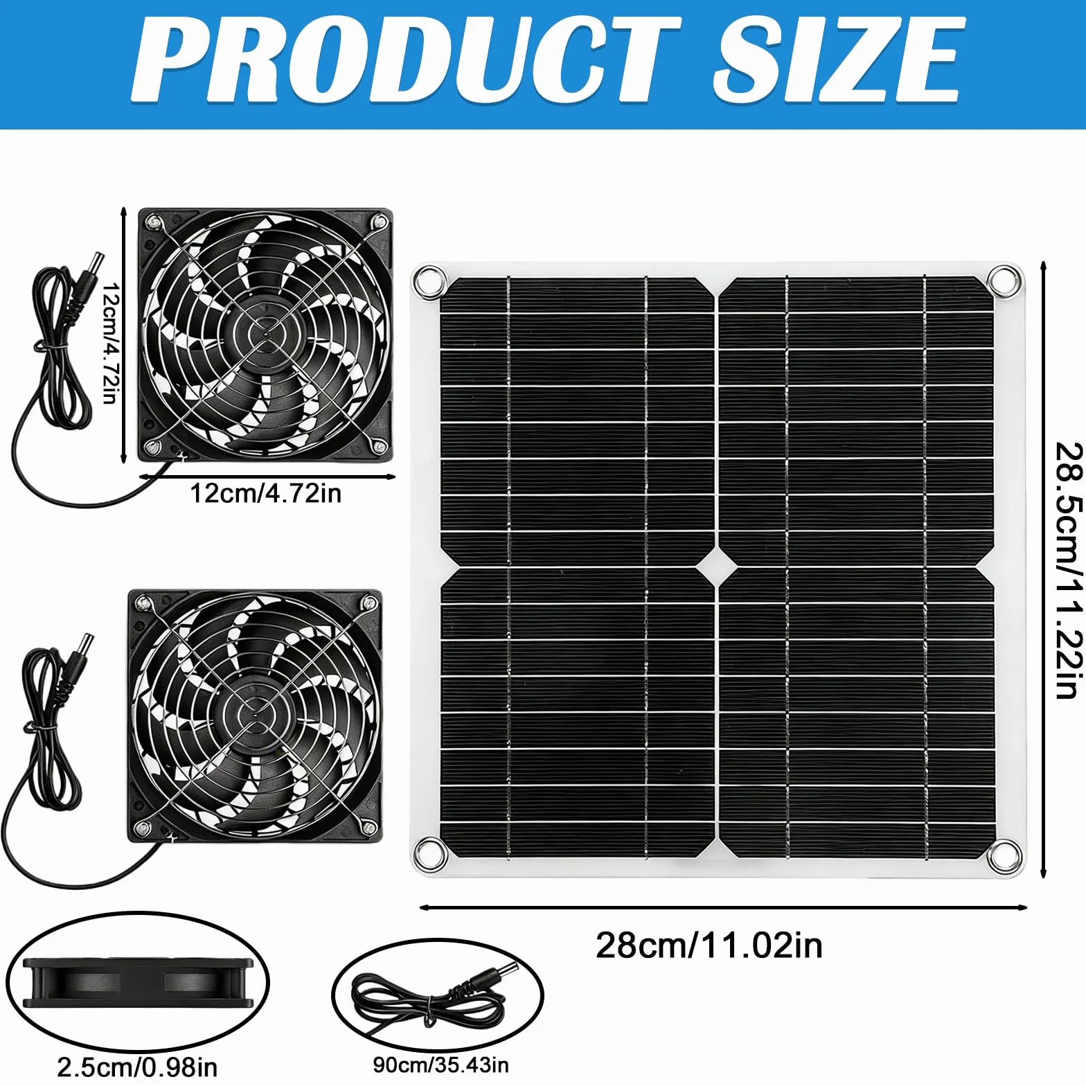Ventilateur Solaire 12W 280x280x2.5mm étanche pour Poulaillers Serres Hangar