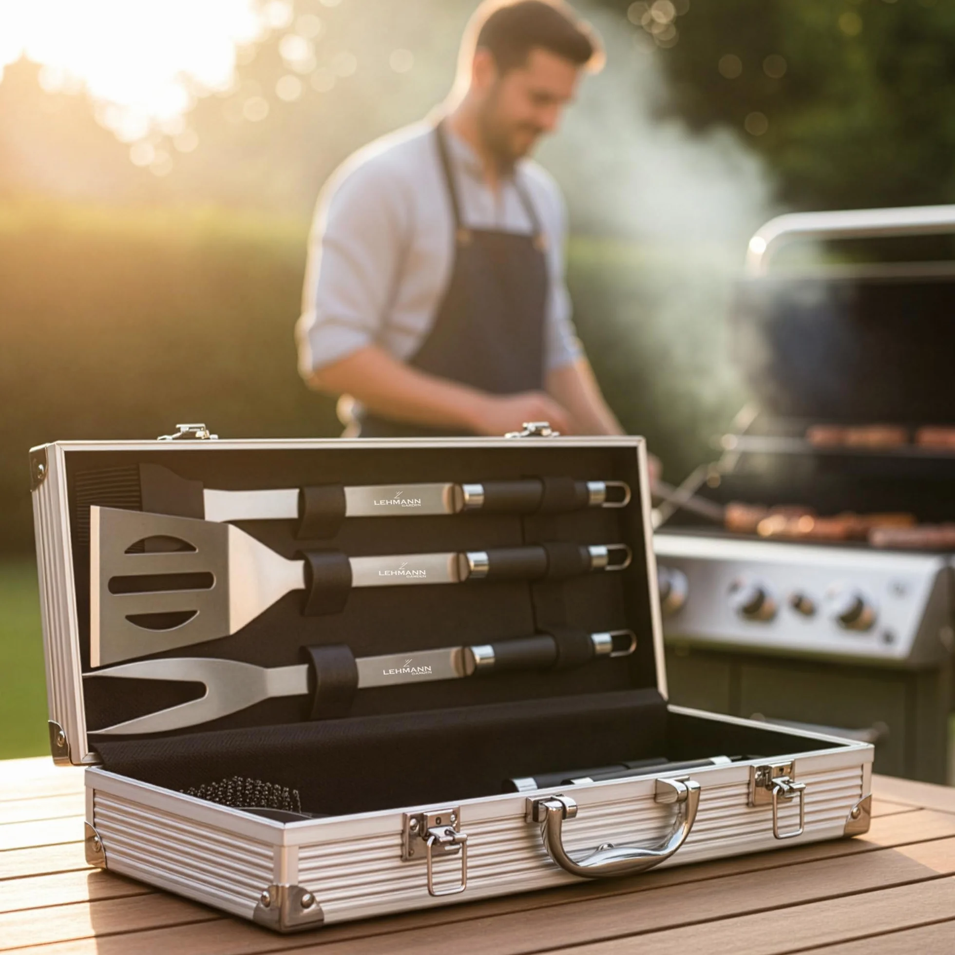 LEHMANN Kit Barbecue Acier Inoxydable 5 pcs Set Accessoires avec Mallette