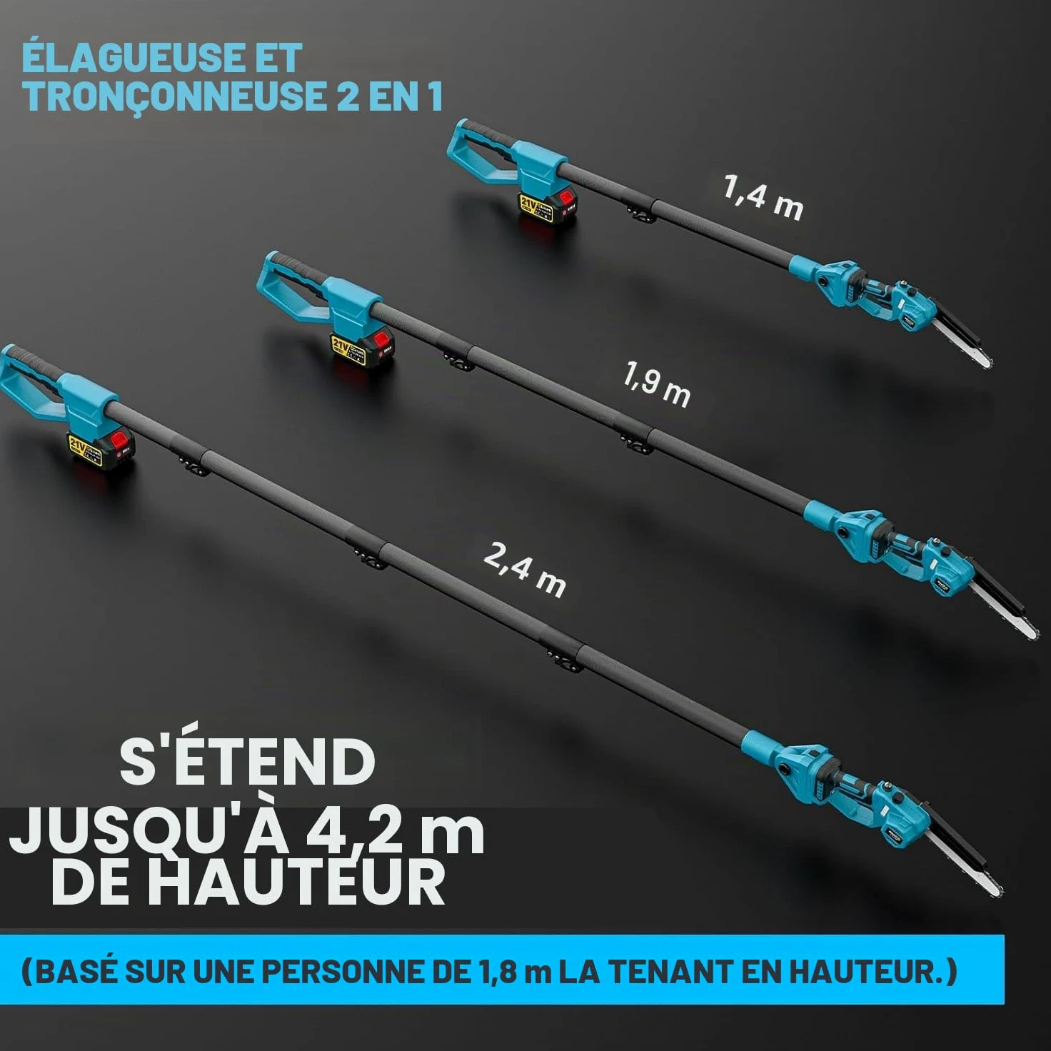 TronçOnneuse 8 Pouces Et Taille-Haie Sans Fil, Ensemble D'Outils De Jardinage 4-En-1, Avec 2 Batteries De 4,0 Ah, Rallonge Jusqu'à 4,2 M, Moteur Sans Balais, Taille-Haie éLectrique, Scie à Branches