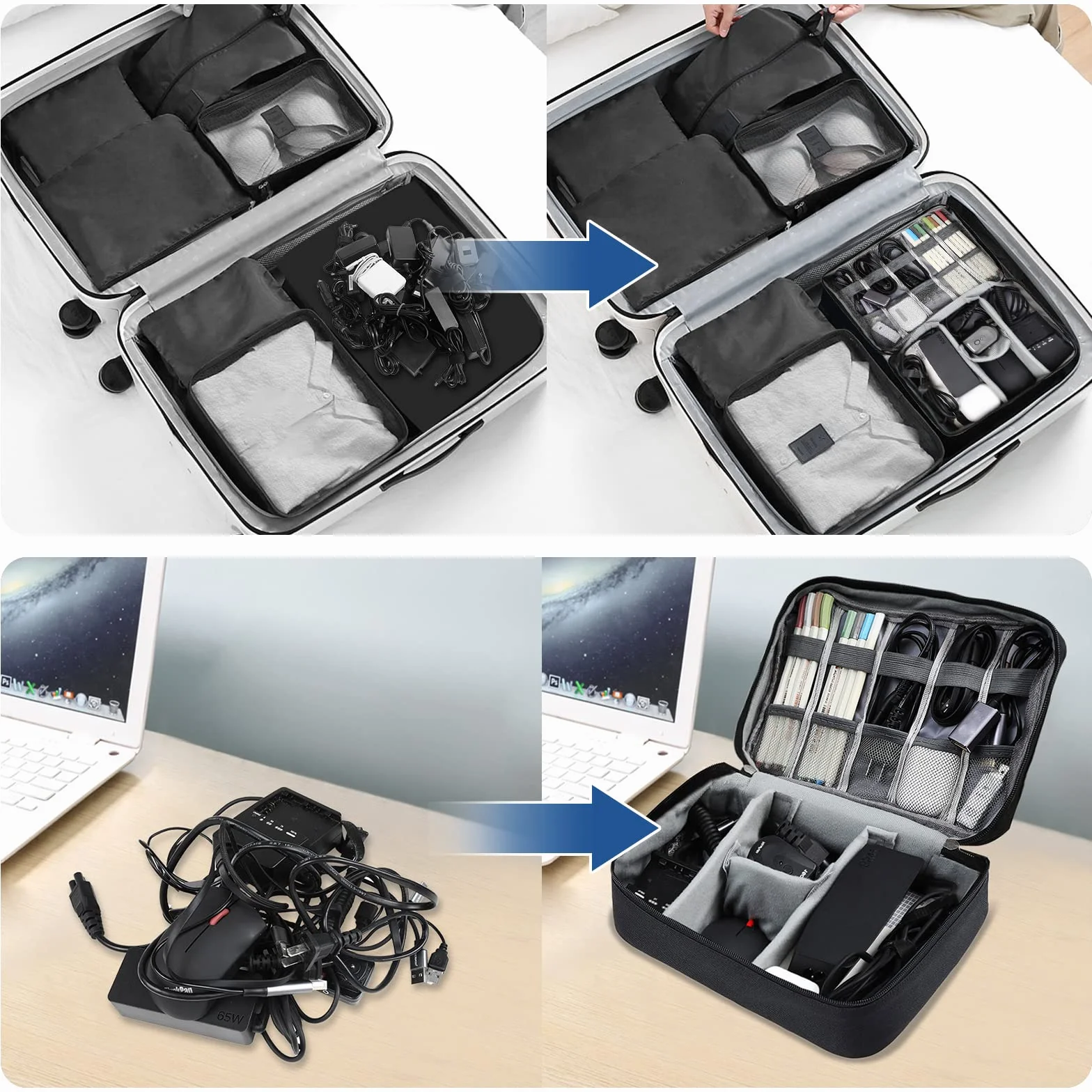 AiQInu Sac Câble Multifonctionnel Voyage Universel Électronique Cable Management pour Tablette Disque Dur Externe Chargeur Adaptateurs