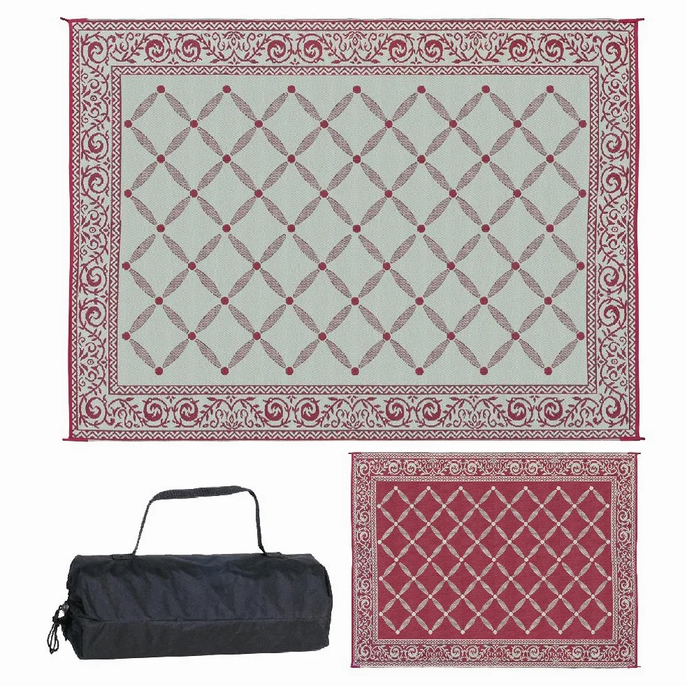 Stylish Camping 119125 Tapis de paille en plastique réversible de 2,7 x 3,7 m, grand tapis de sol pour extérieur, camping-car, terrasse, jardin, pique-nique, plage, camping (bordeaux/beige)
