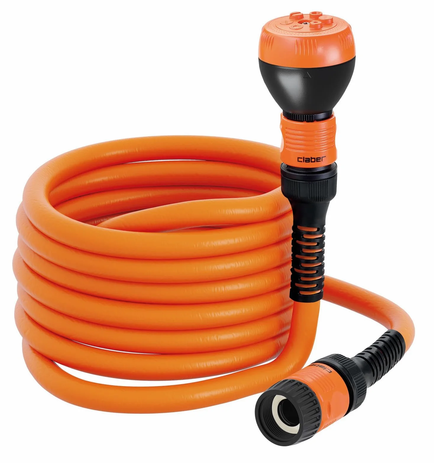 Claber TWIDDY 25m Tuyau extensible avec accessoires, ultraléger anti-torsion, raccords Quick-Click et lance à 5 jets, flexible et compact