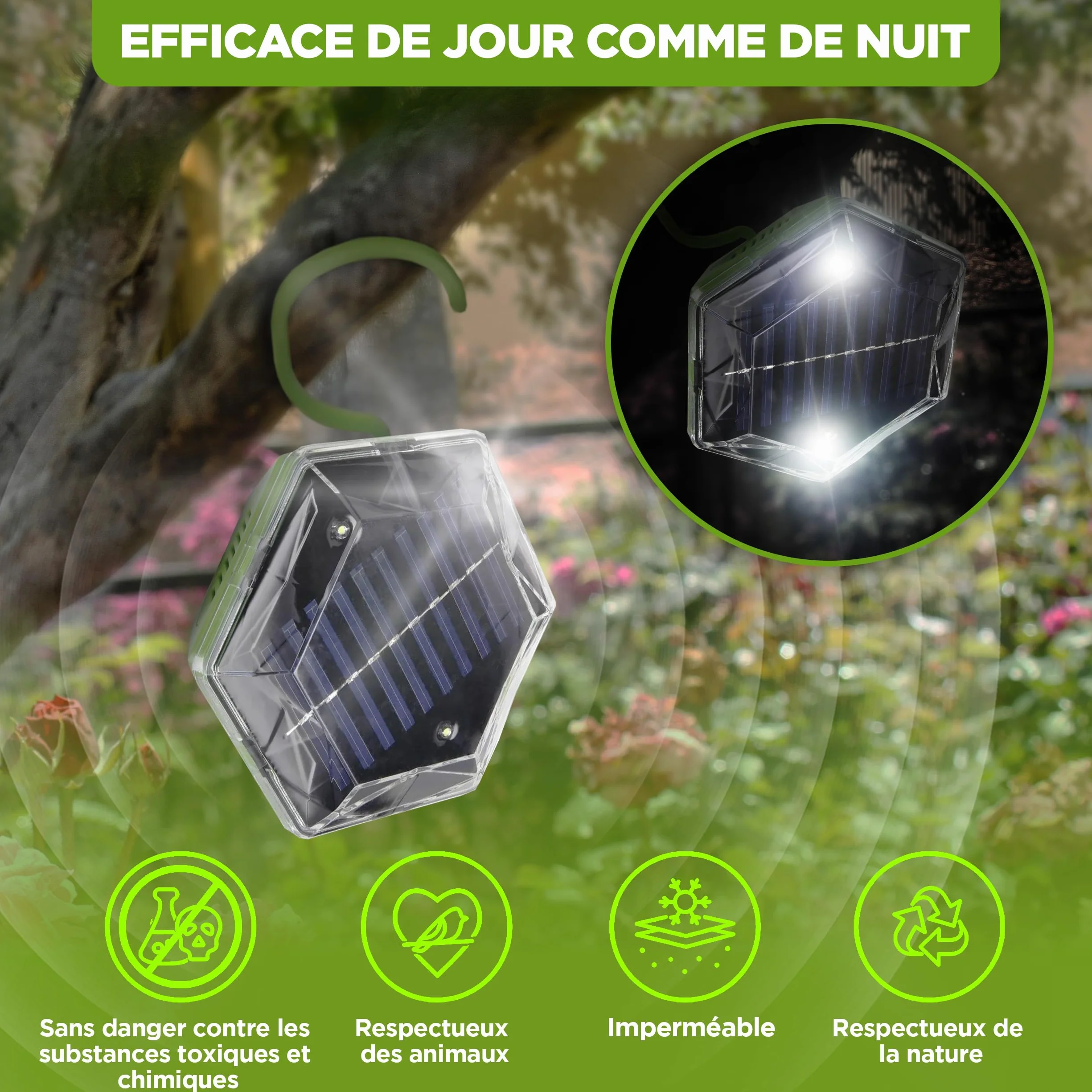 ISOTRONIC Répulsif Solaire Flash et ultrasons – Éloigne Pigeons et Oiseaux – Portée 150 m² – 1 unité