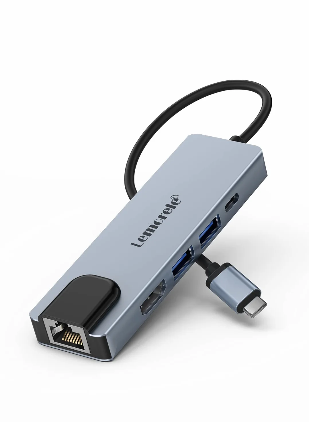 Lemorele Hub USB C 5-en-1 Adaptateur Multiport Ethernet RJ45 4K HDMI 2 USB 3.0 PD 100W