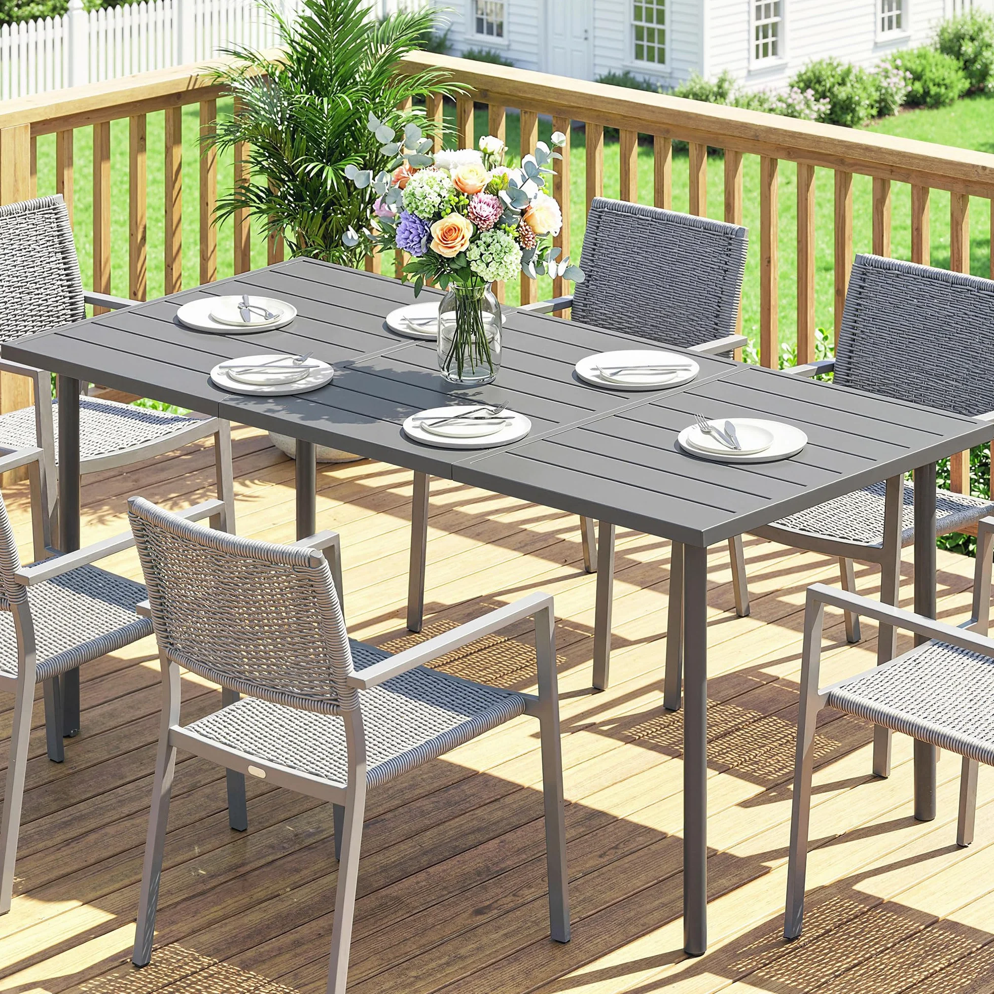 Outsunny Table de Jardin rectangulaire 165 x 80 cm métal Gris foncé