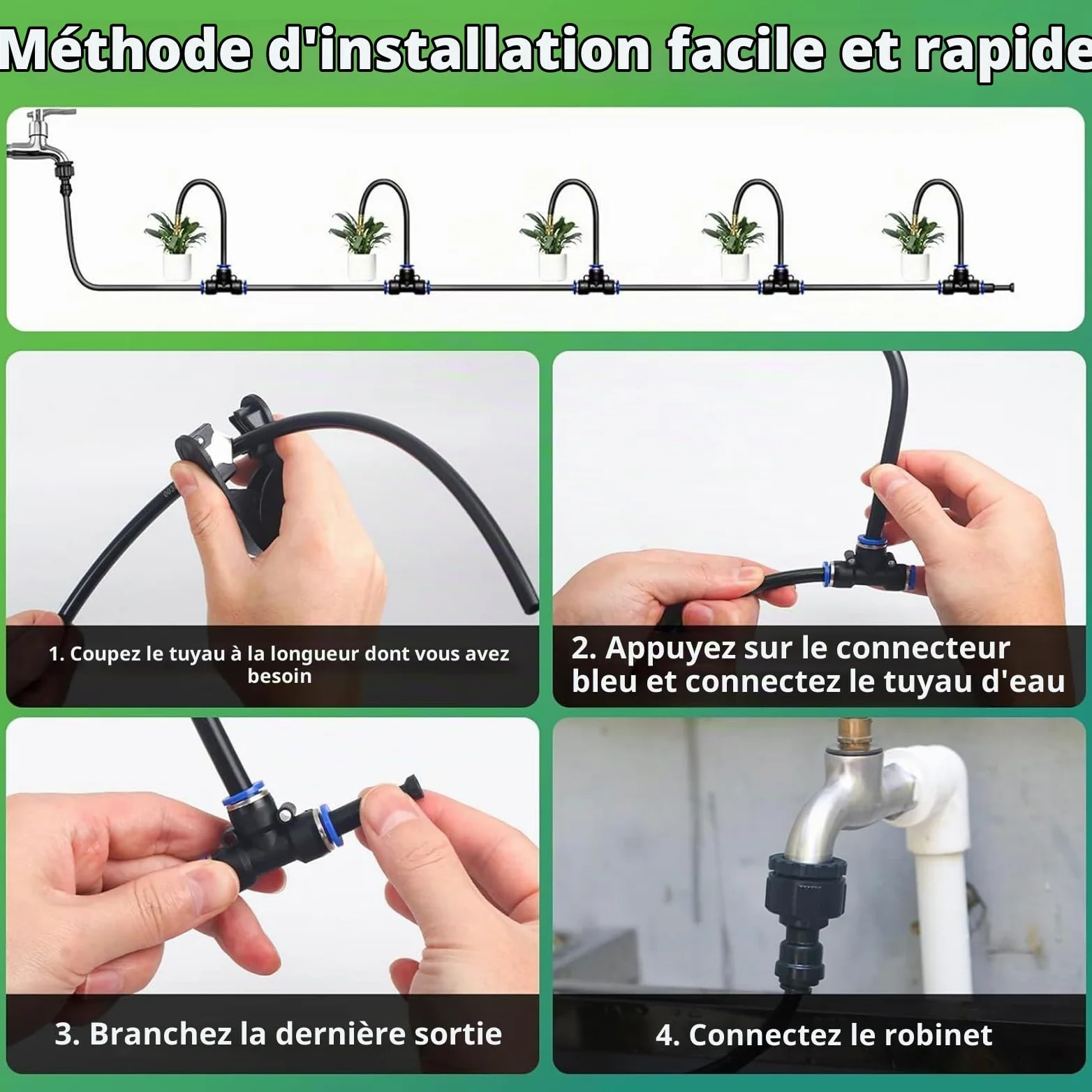 Système d'Irrigation Goutte à Goutte, Arrosage Automatique pour Jardin, Buse Brumisatrice Réglable 360°, Tête d'Arroseur Rotative à Haut Débit pour Jardin, Terrasse et Plantes en Pot (30M)