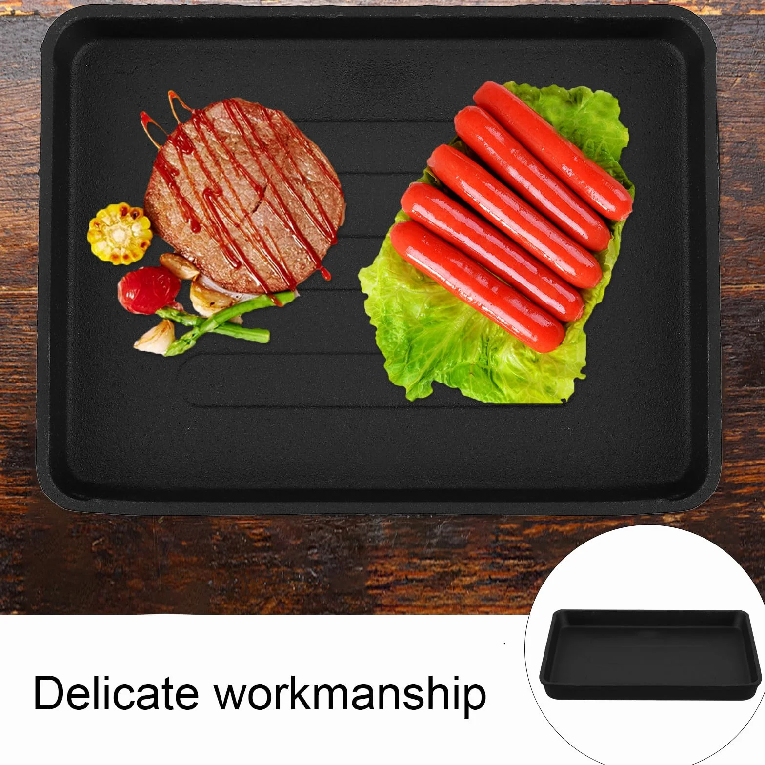 Plaque de Cuisson en Fonte 40x30cm pour Barbecue, Poêle à Griller Anti-adhésive Four et Grillades