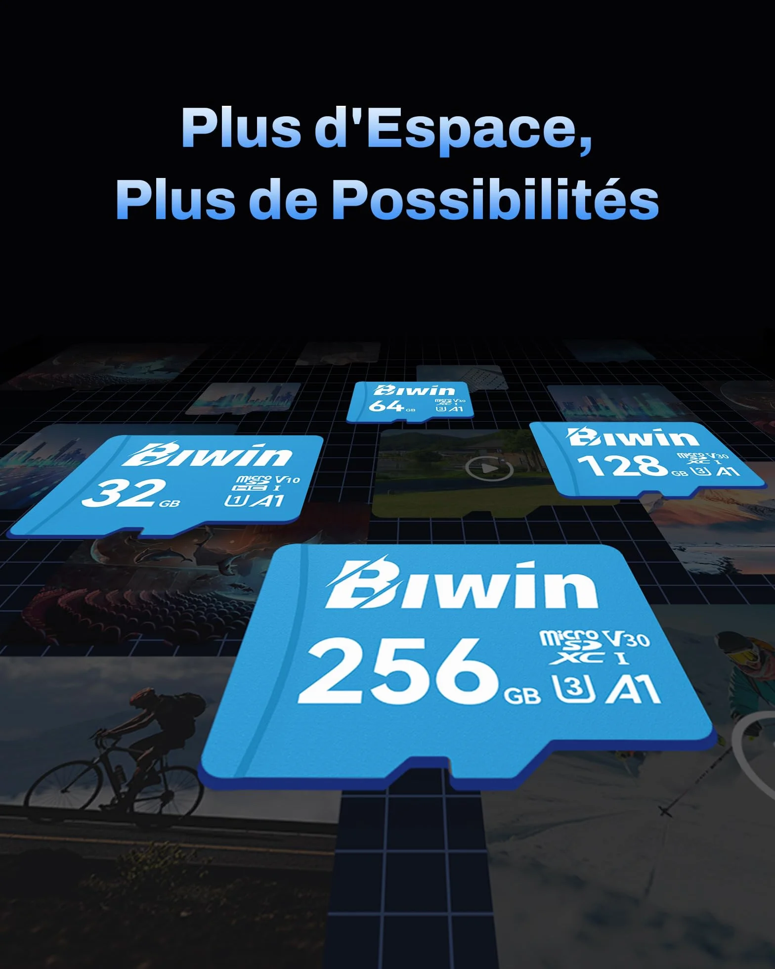 Carte Micro SDXC Biwin MS100 64 Go, MicroSD UHS-I A1 V30 U3 Classe 10, 100 Mo/s