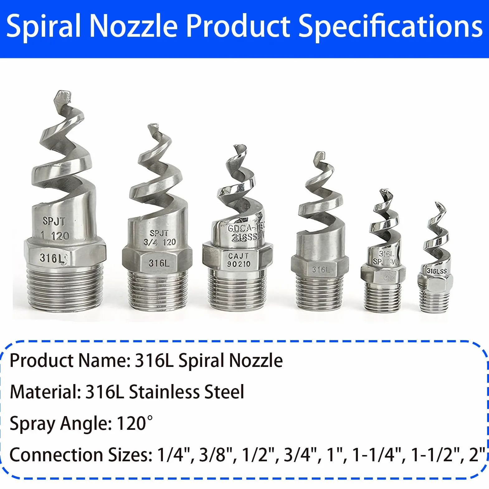 La poussière industrielle en métal de buse d'atomisation de cône en spirale mâle enlève le jet de buse 5pcs 1-1/4"