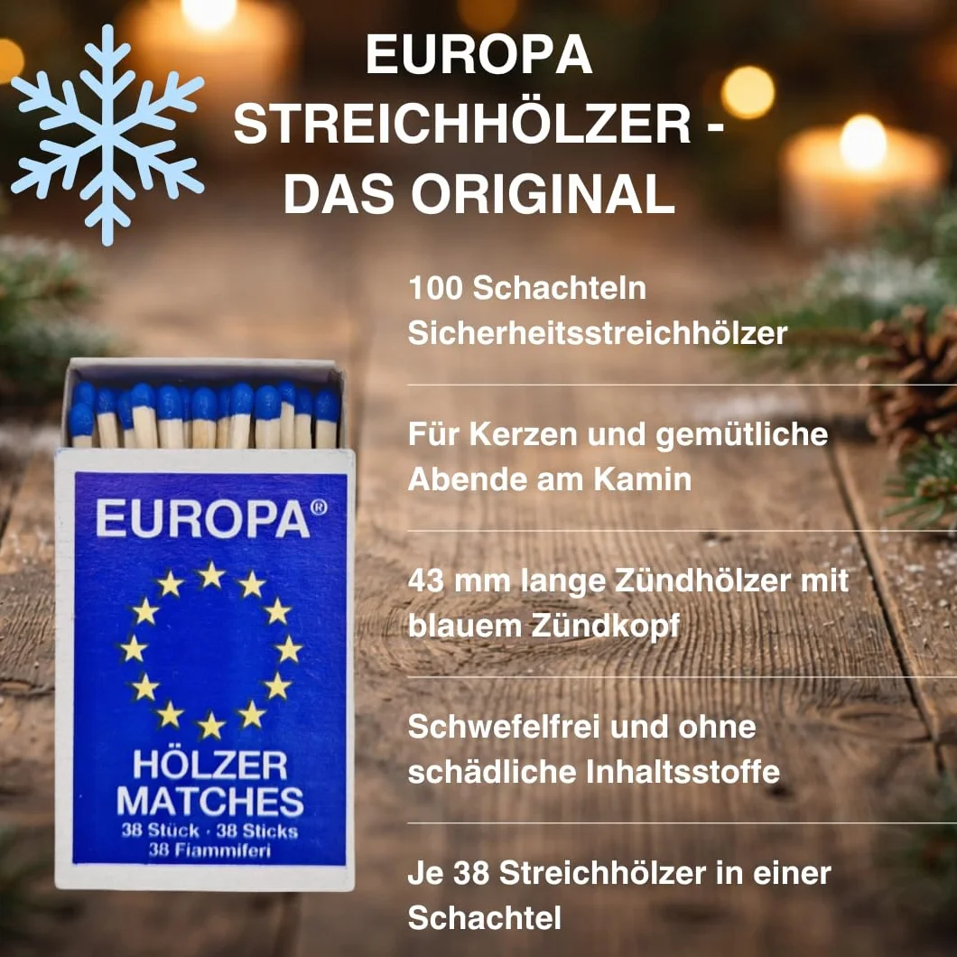 Allumettes EUROPA 100 boîtes, 10 x 10, bois d'europe, allumettes de sécurité