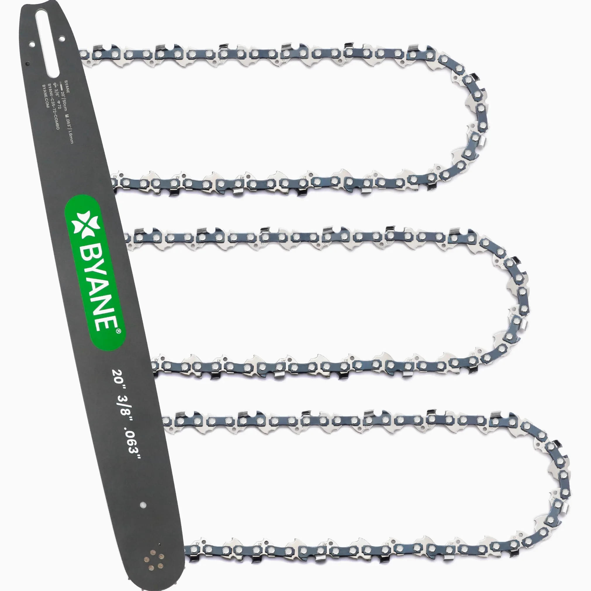 BYANE Kit Guide-chaîne 50cm + 3 Chaînes 3/8" 1,6mm 72 maillons | Compatible avec STIHL D025, MS220, MS260, MS261, MS270, MS360