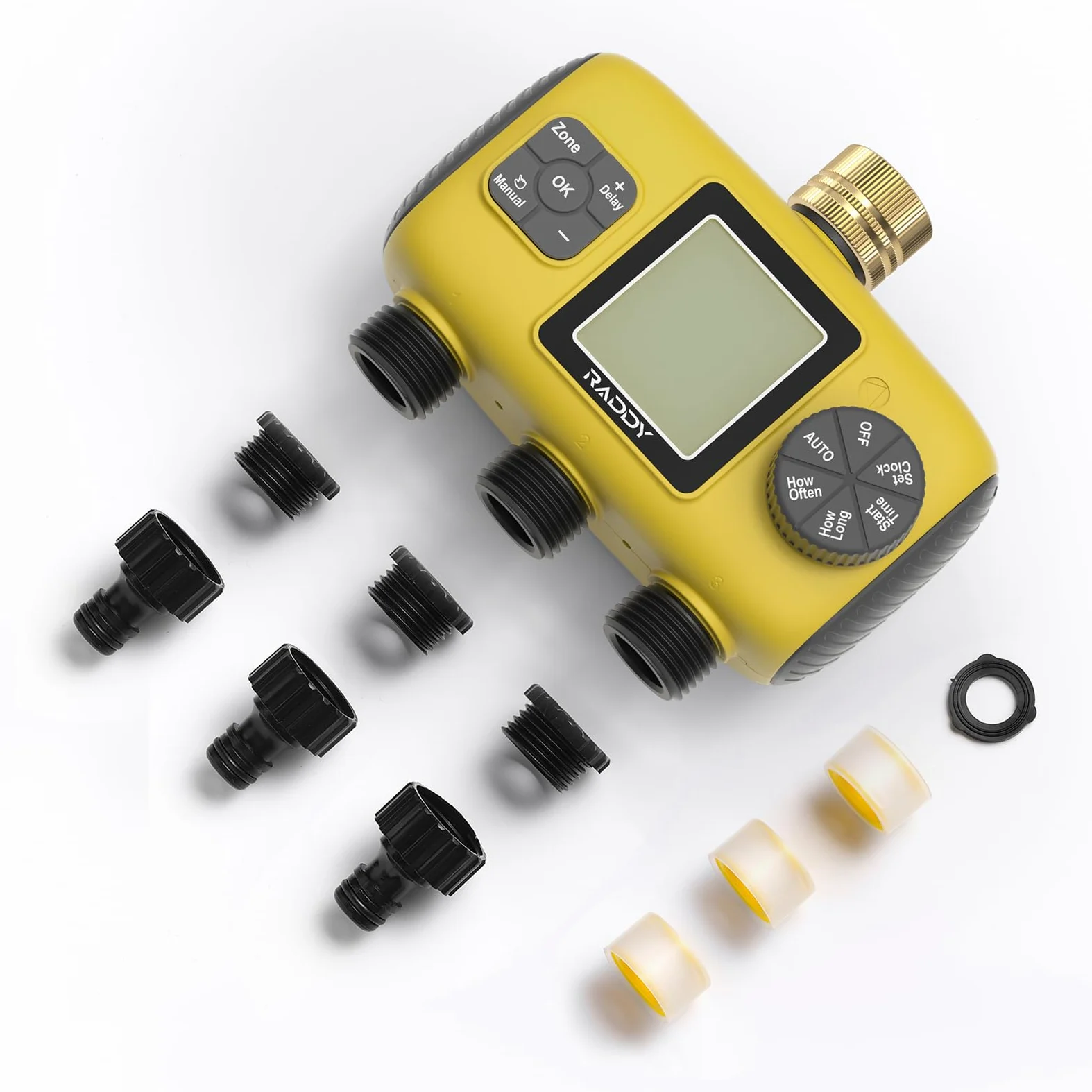 Raddy WS-8 Minuterie d'arrosage 3 Zones, Programmateur d'irrigation Automatique Intelligente, Arrosage Manuel, retardateur de Pluie, Grand écran LCD, IPX5 pour Jardins Cours