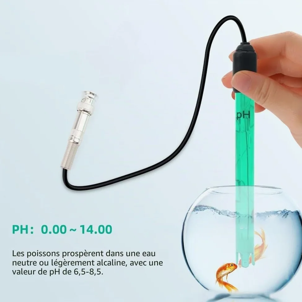 Lecreatekit Sonde de remplacement pH/ORP avec connecteur BNC, plage de 0–14 pH, câble de 300 cm, corps en ABS, pour laboratoire, aquarium et test en hydroponie