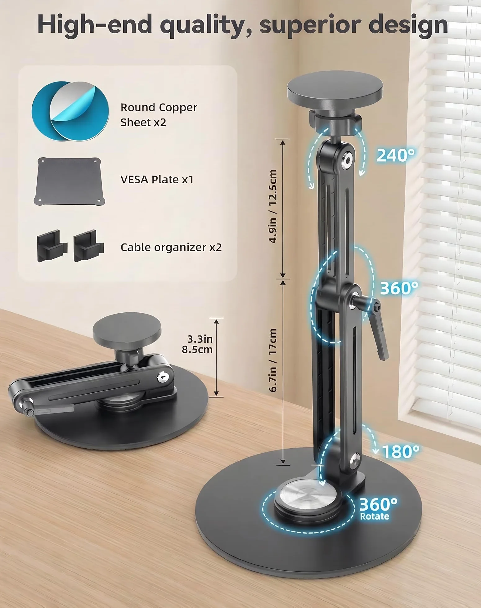 Support Tablette Écran Portable Magnétique Aluminium 360° Rotatif Pliable Réglable Compatible 4.7"-18.5" iPad Moniteur VESA 75mm