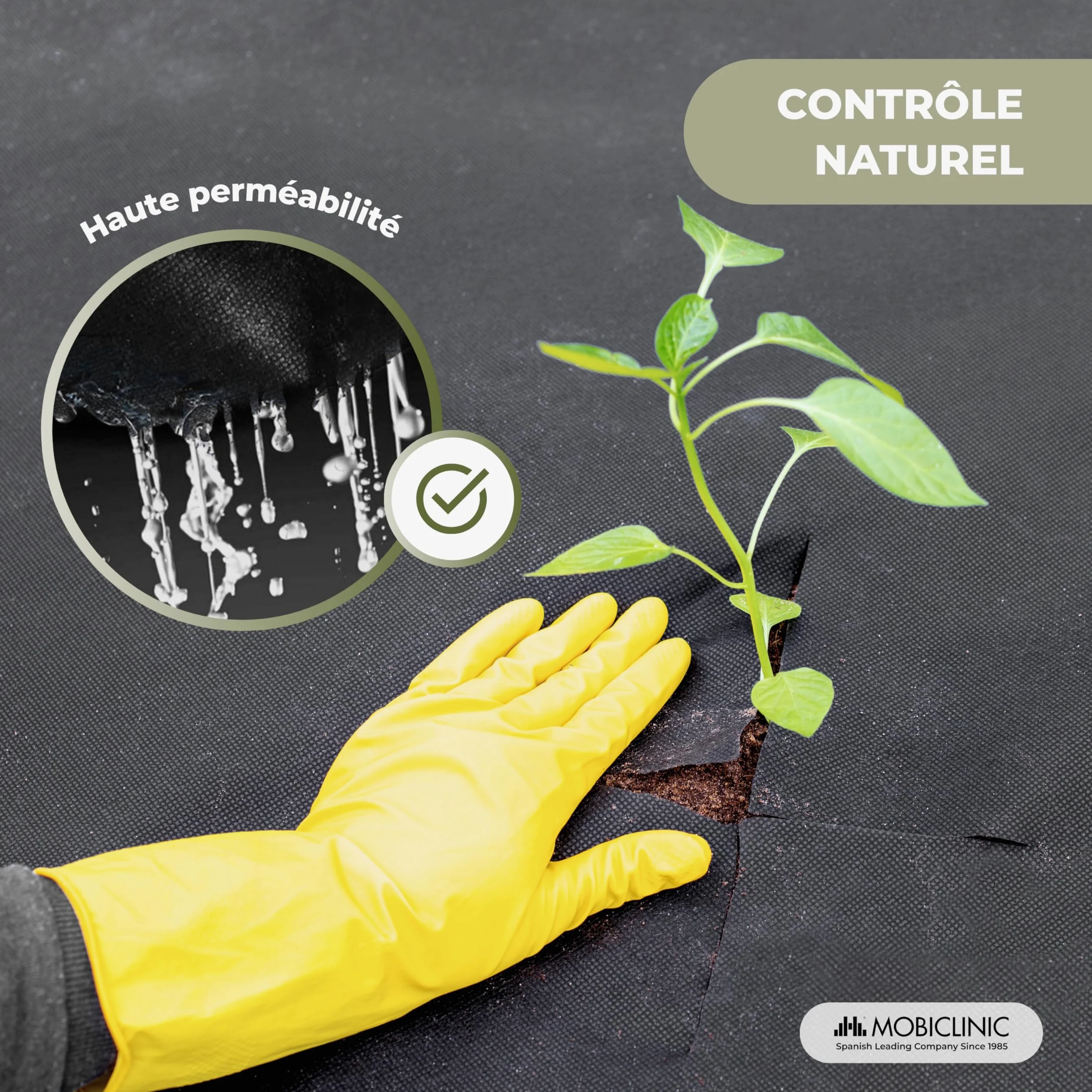Mobiclinic®, Toile de Paillage, 150 g/m² Grammage Élevé, 1 x 50 m, Résistante aux UV et aux Déchirures, Toile Anti-Mauvaises Herbes, Perméable à l'eau, Respirante, Jardin et Serre, HerbStop