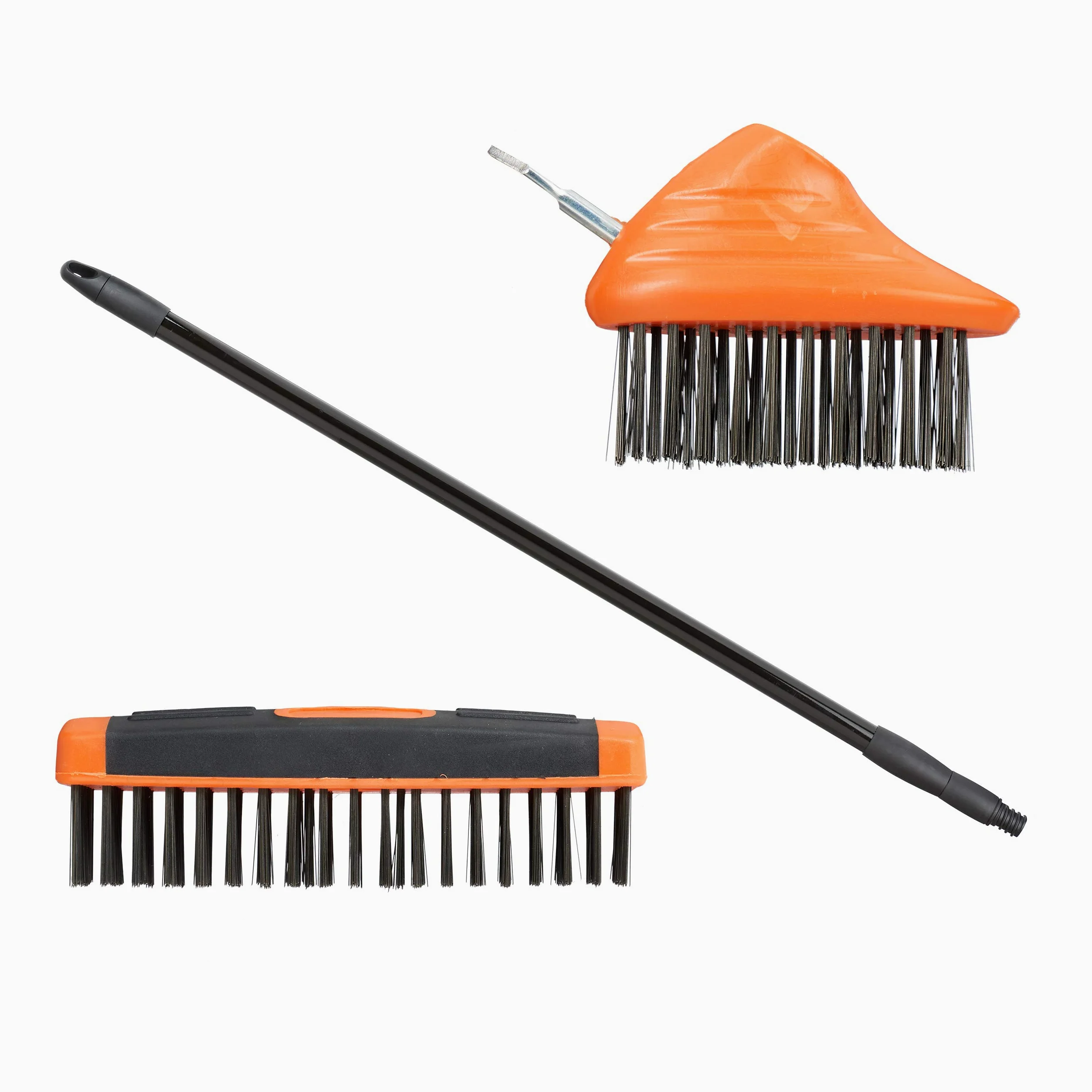 Relaxdays Brosse à Joints avec Manche télescopique, Poils en Acier Carbone, grattoir et Gomme, Mauvaises Herbes, 80-140 cm, Noir & Brosse à Joints, Lot de 2, Fils en Acier, Jardin
