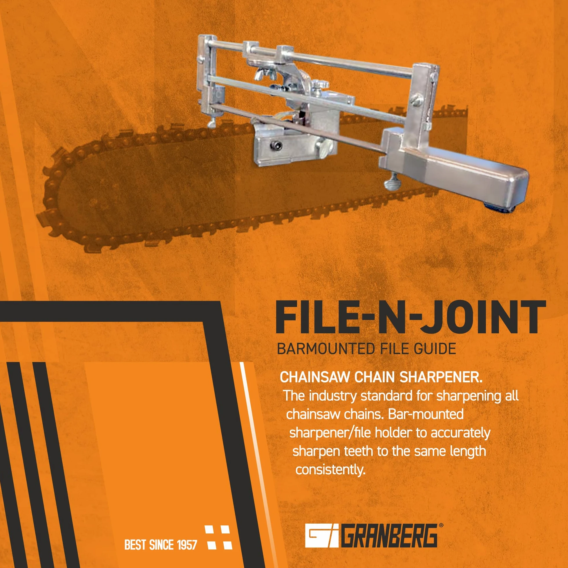 Granberg - G106B - Affûteuse de tronçonneuse sur barre avec système de guidage facile à fixer, ensemble d'outils de qualité supérieure, fixation portable pour limage manuel (limes non incluses)