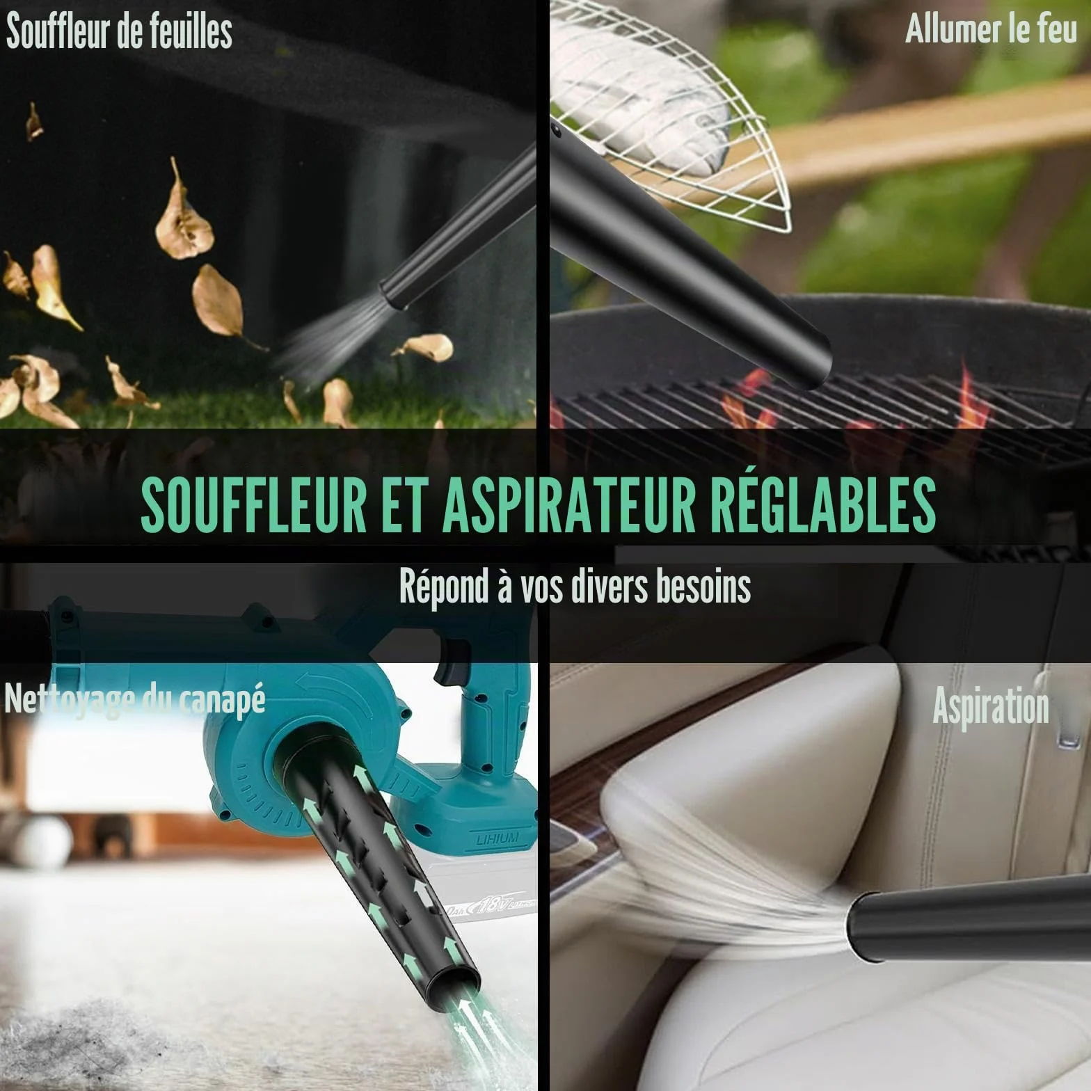 Souffleur de Feuilles sans Fil 18V 3000mAh, Souffleur Jardin Puissant Léger avec 2 Batteries et Chargeur