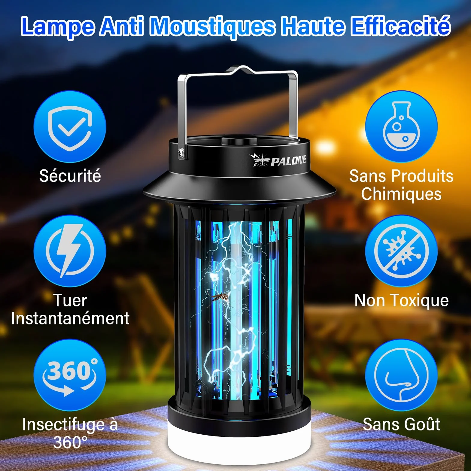 PALONE Lampe Anti Moustique USB-C Tue Mouche Électrique LED Portable UV 4200V 140 m²